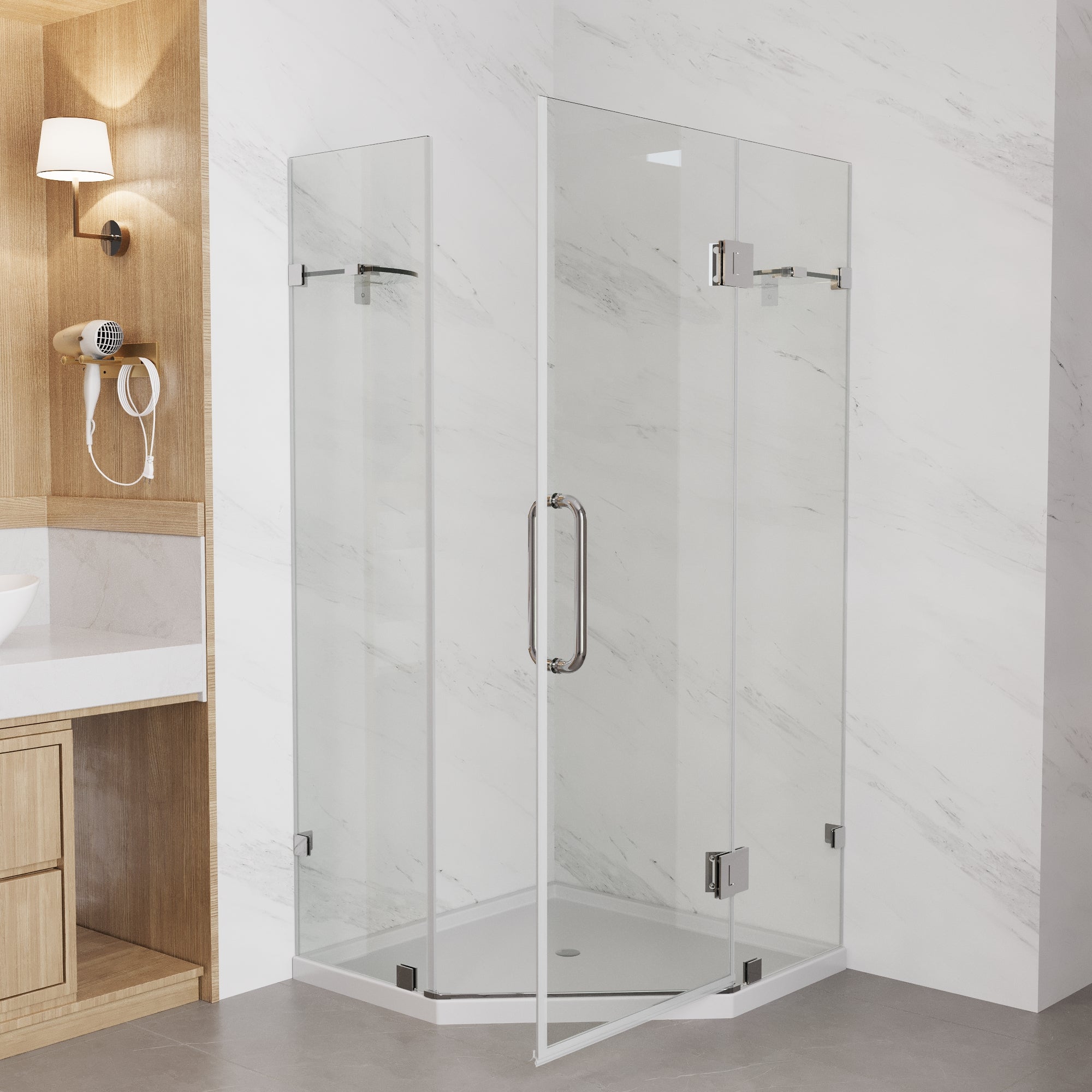 DeerValley DV-1SD021208 34" Frameless Neo-Angle Corner Shower Enclosure with Pivot Door, Chrome