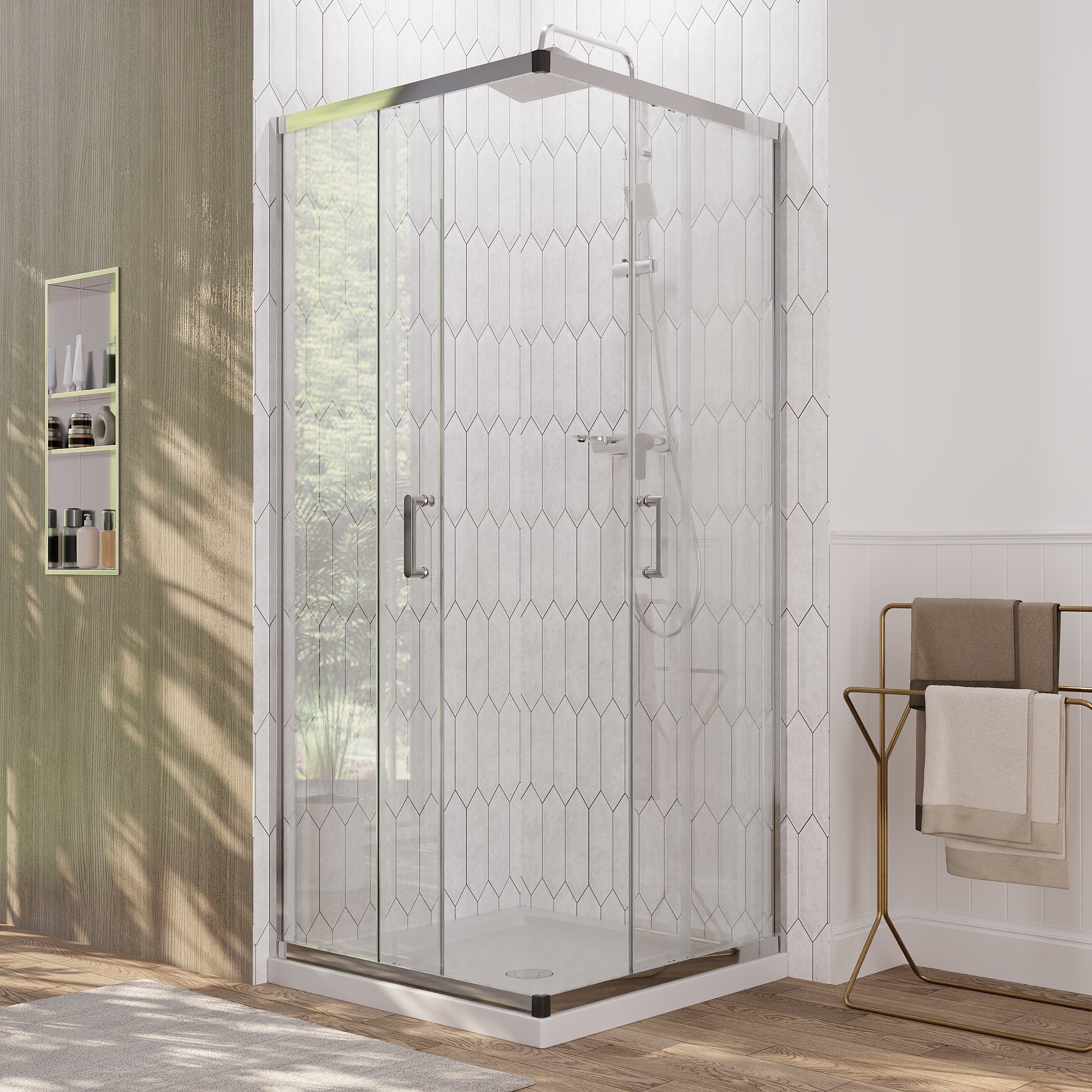 DeerValley DV-1SD0213 Framed Square Reversible Shower Enclosure, Double Sliding Door Corner Shower Door with 0.24" Clear Glass