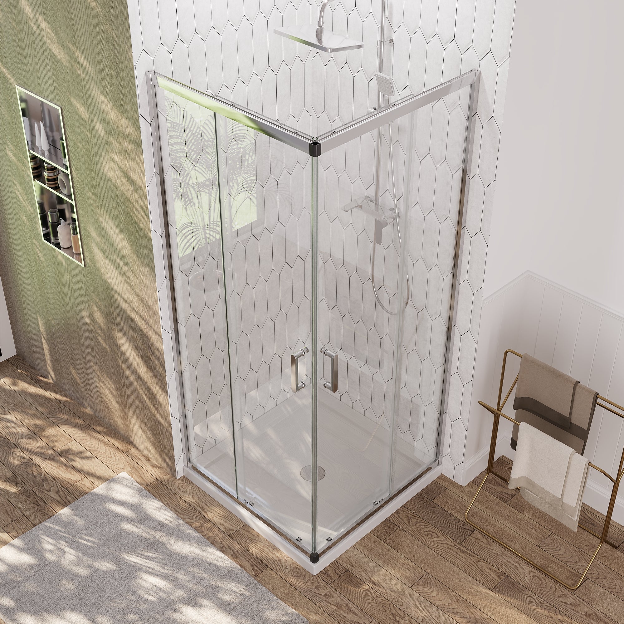 DeerValley DV-1SD0213 Framed Square Reversible Shower Enclosure, Double Sliding Door Corner Shower Door with 0.24" Clear Glass