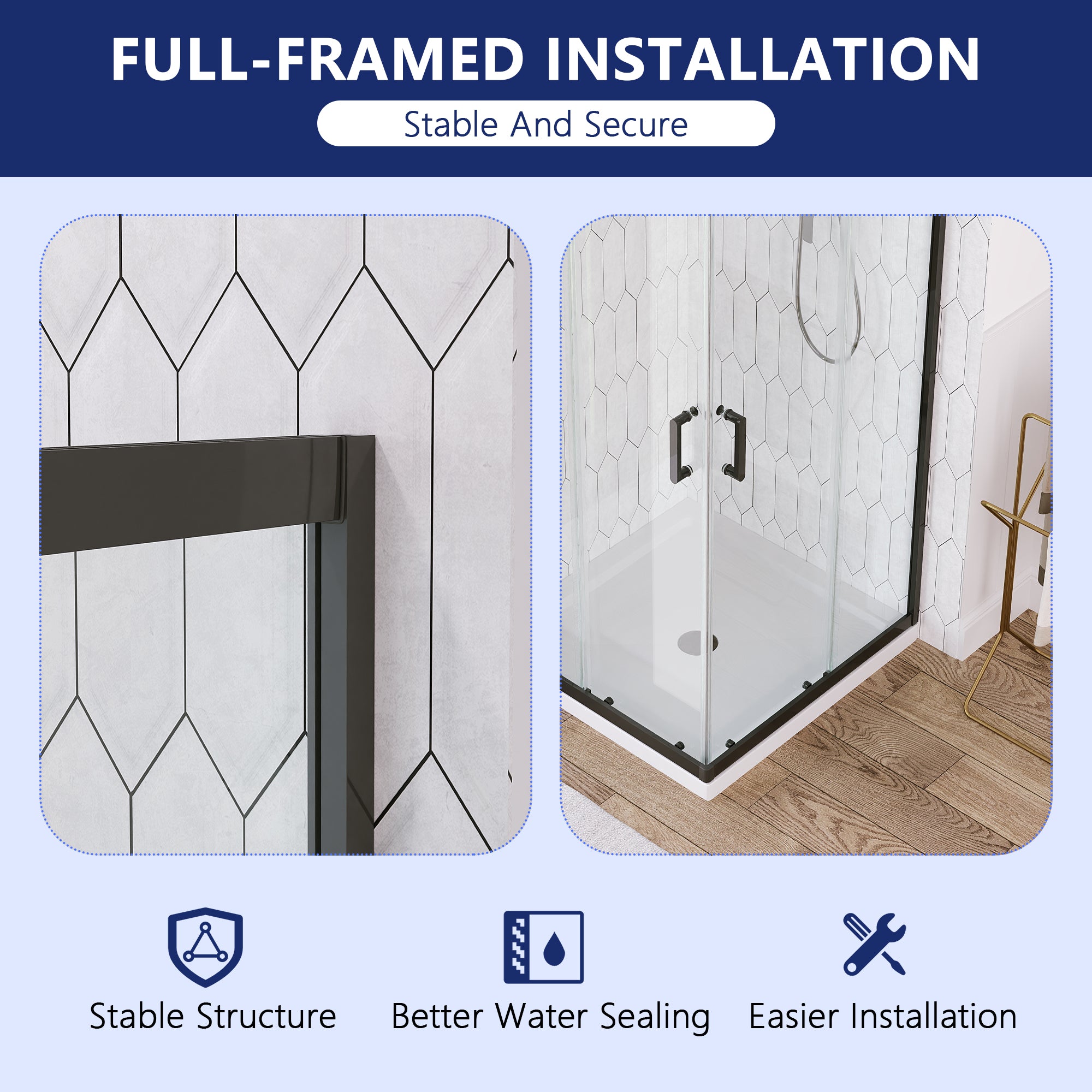 DeerValley DV-1SD0213B06 Corner Shower Enclosure, 34 in. D x 34 in. W x 72 in. H Double Sliding Corner Shower Door with 1/4 in. Tempered Glass, Sliding Shower Enclosure, Matte Black.