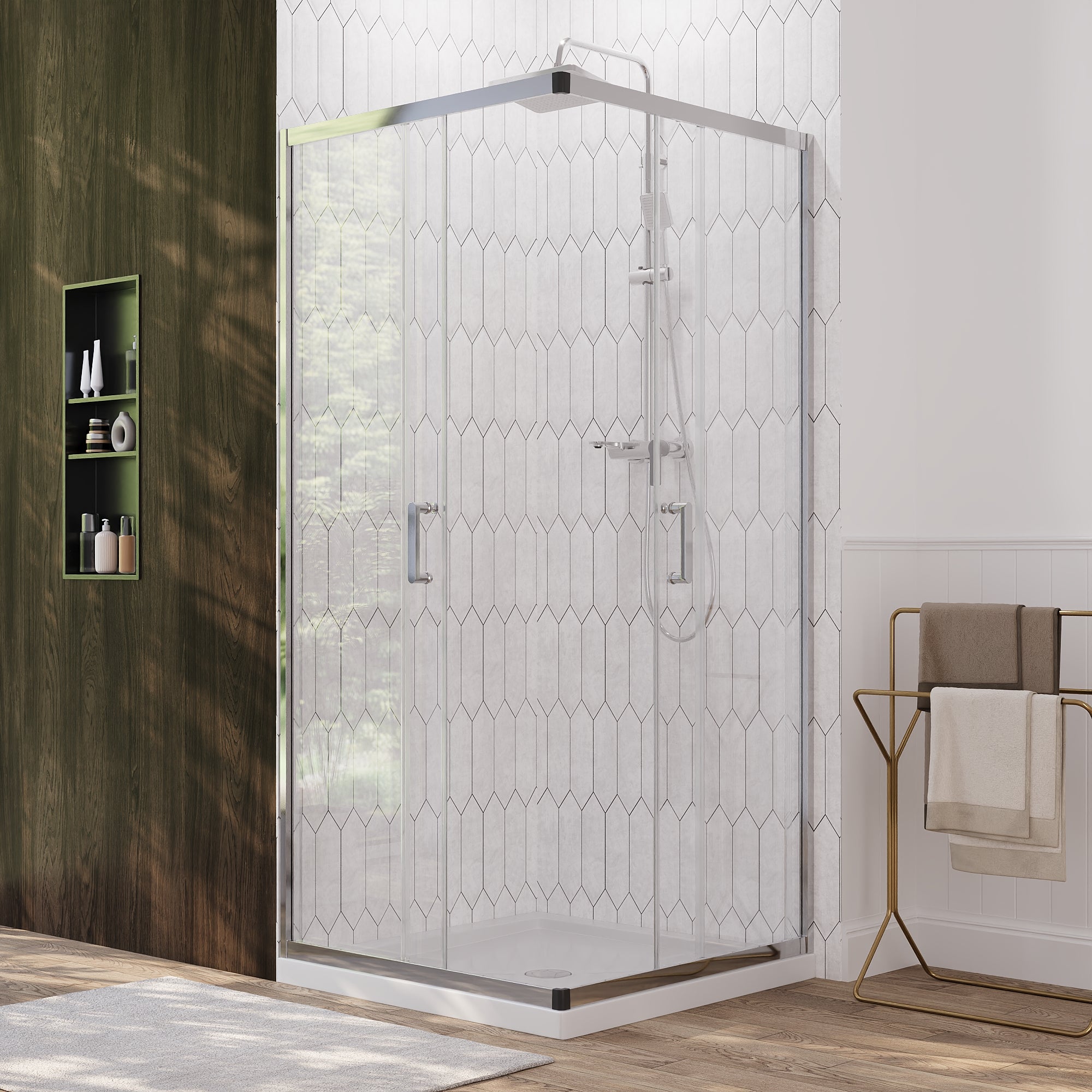 DeerValley DV-1SD0215 Sliding Shower Door, Tempered Glass & Quick-Release Rollers