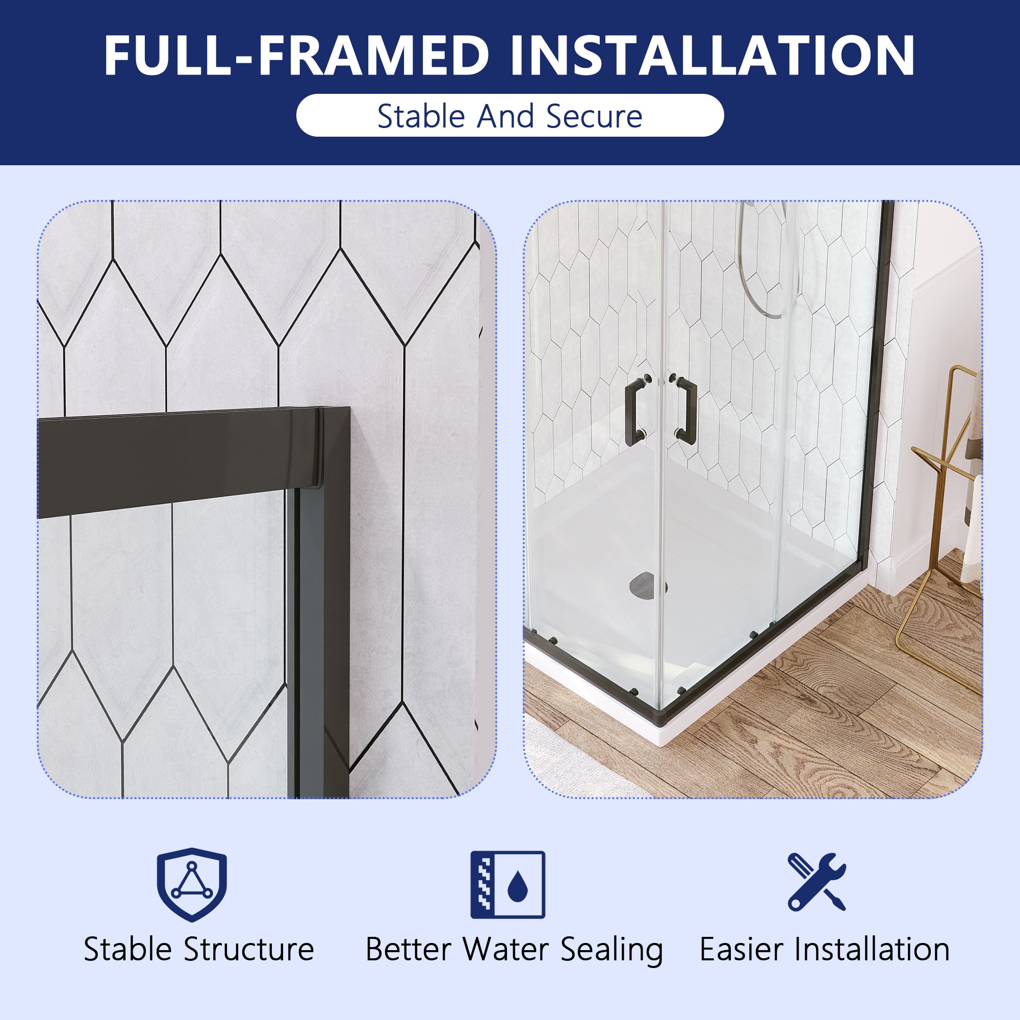DeerValley DV-1SD0215B08 Corner Shower Enclosure,36 in.D x 36 in. W x 72 in. H Double Sliding Corner Shower Door with 5/16 in. Tempered Glass, Sliding Shower Enclosure, Matte Black