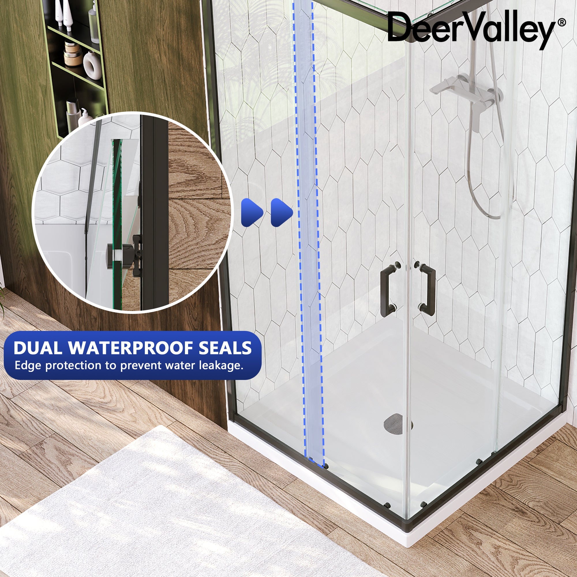 DeerValley DV-1SD0215B08 Corner Shower Enclosure,36 in.D x 36 in. W x 72 in. H Double Sliding Corner Shower Door with 5/16 in. Tempered Glass, Sliding Shower Enclosure, Matte Black