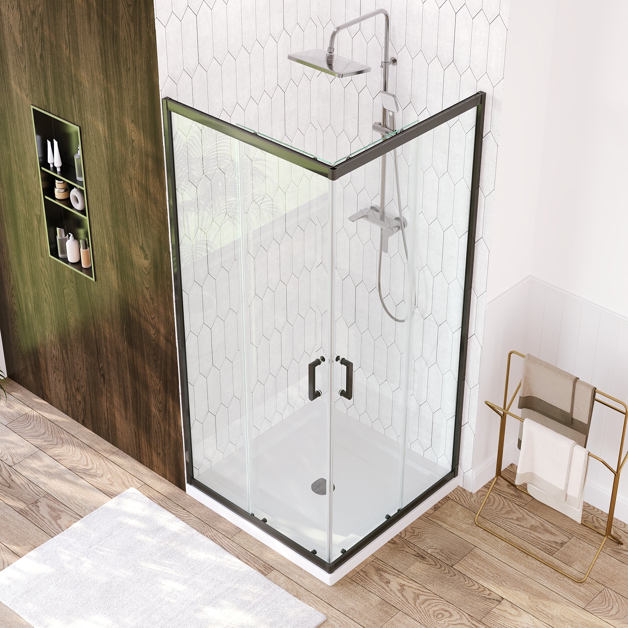 DeerValley DV-1SD0215B08 Corner Shower Enclosure,36 in.D x 36 in. W x 72 in. H Double Sliding Corner Shower Door with 5/16 in. Tempered Glass, Sliding Shower Enclosure, Matte Black