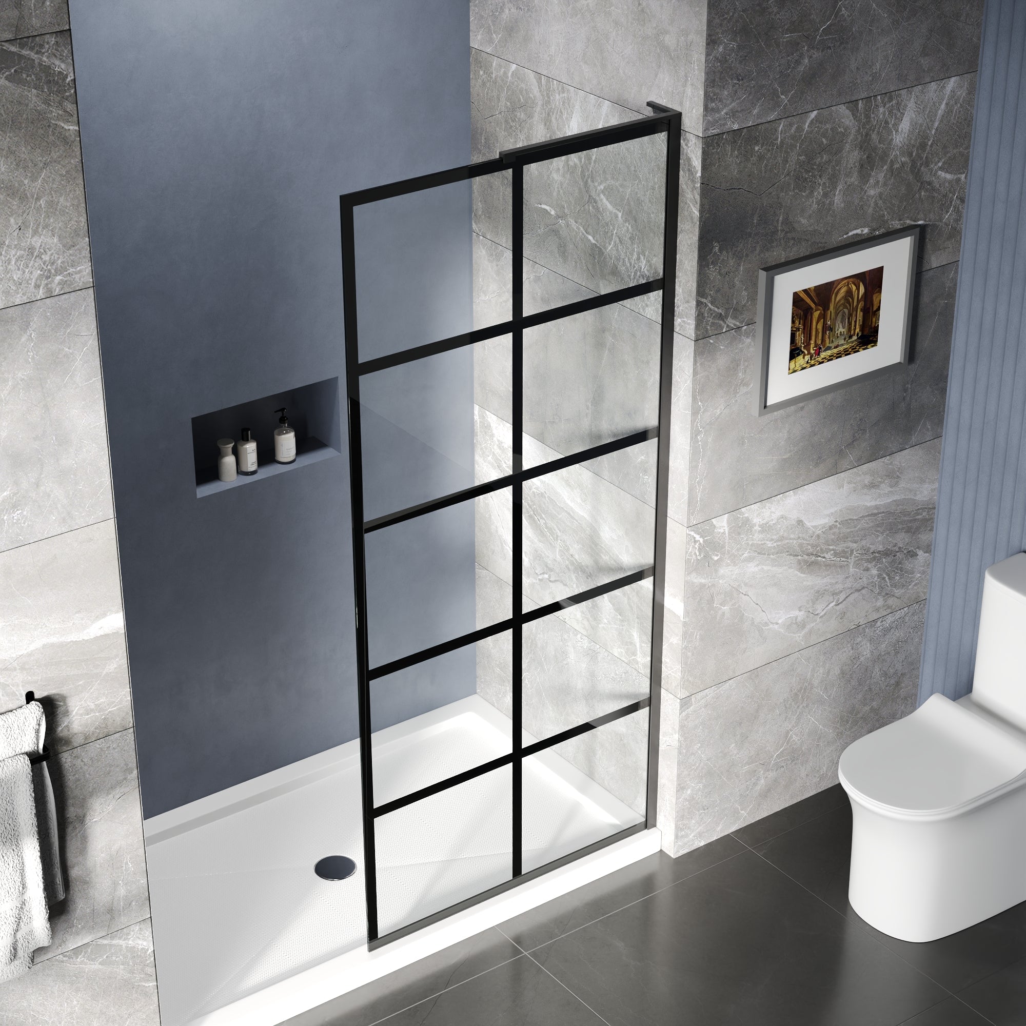 ALLY 36"/32" x 78" Single Fixed Glass Panel for Shower, Shower Door Clear Tempered Glass Framed