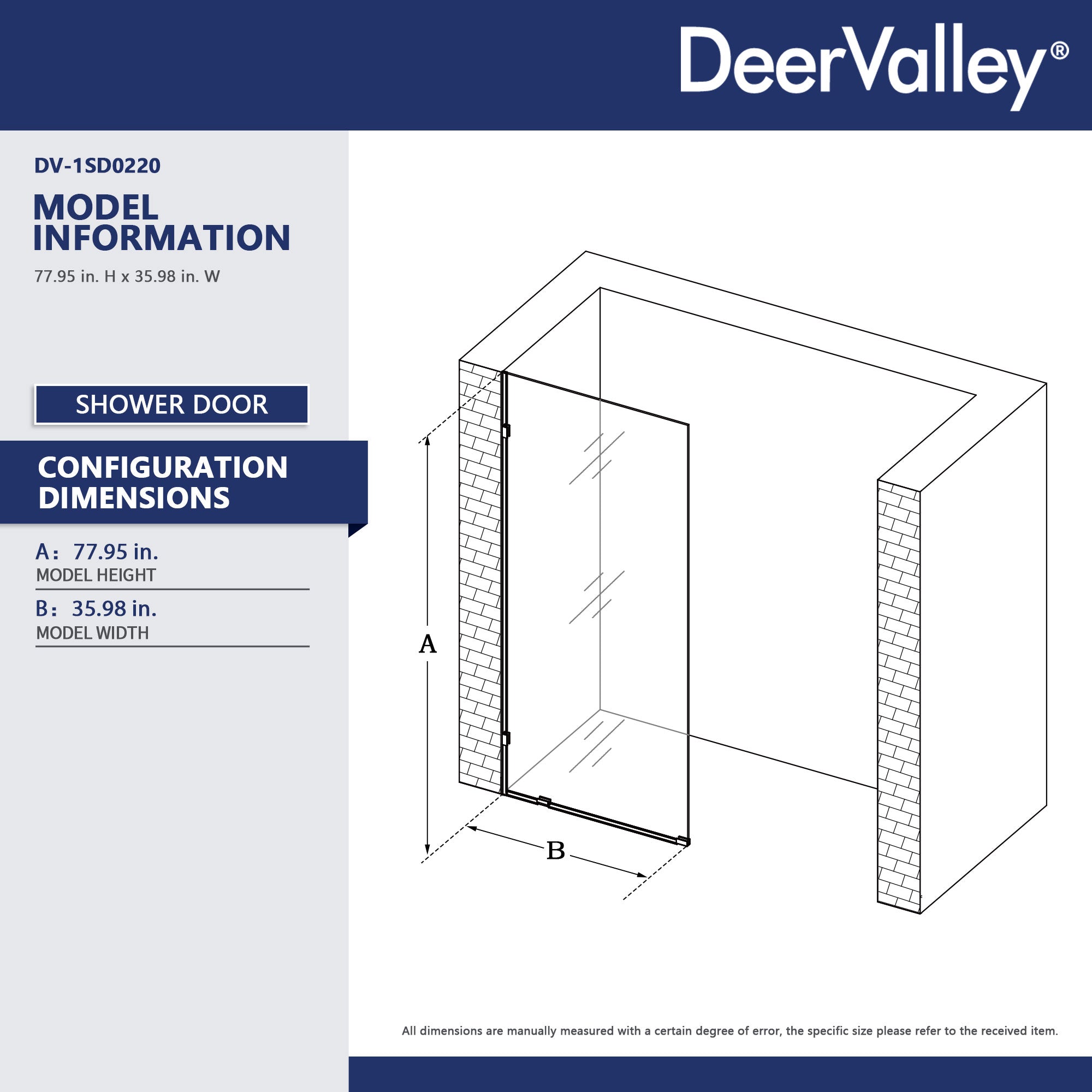 ALLY 36"x 78" Single Fixed Glass Panel for Shower, Thick Frameless Tempered Safety Glass & Fixed Panel with Hardware