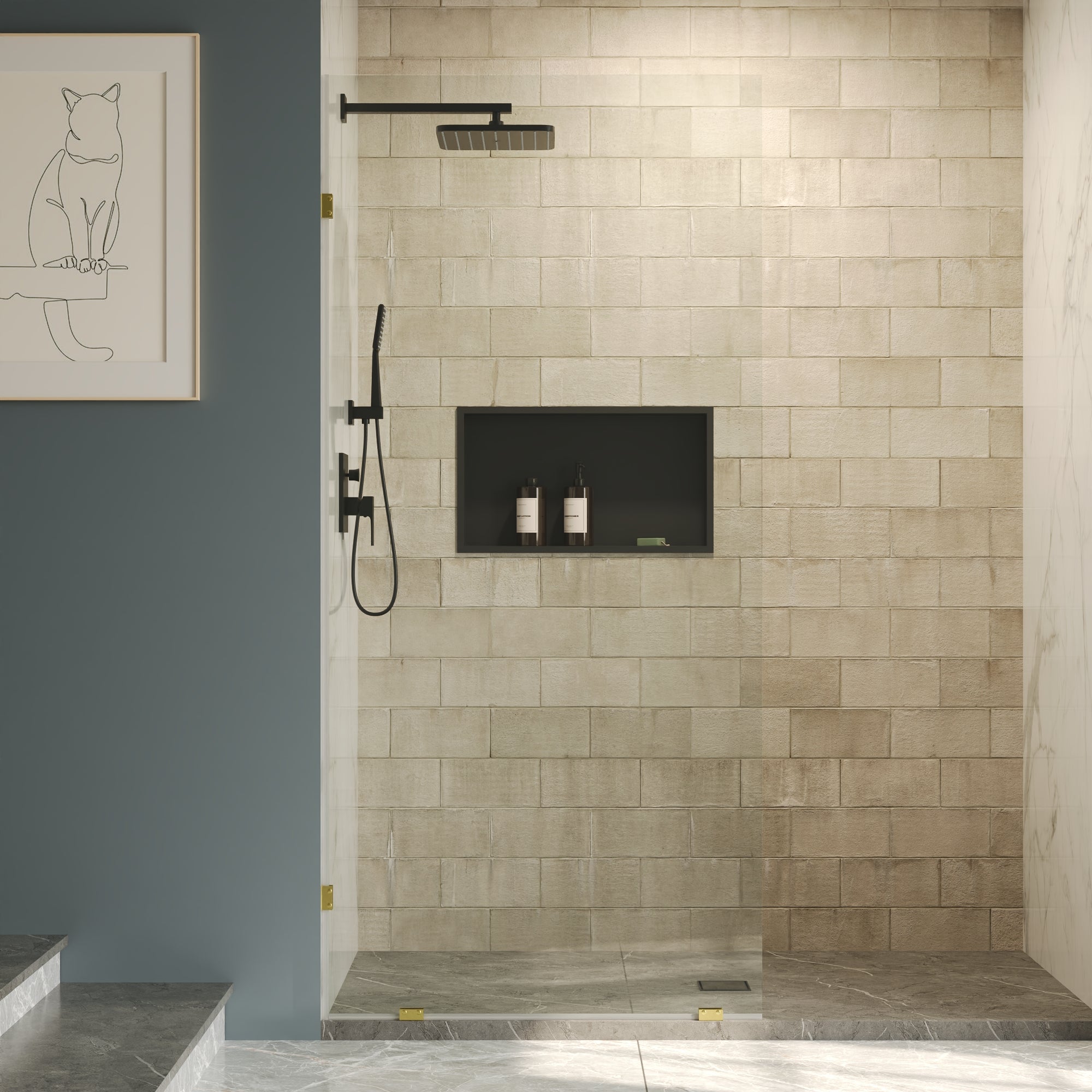 ALLY 36"x 78" Single Fixed Glass Panel for Shower, Thick Frameless Tempered Safety Glass & Fixed Panel with Hardware