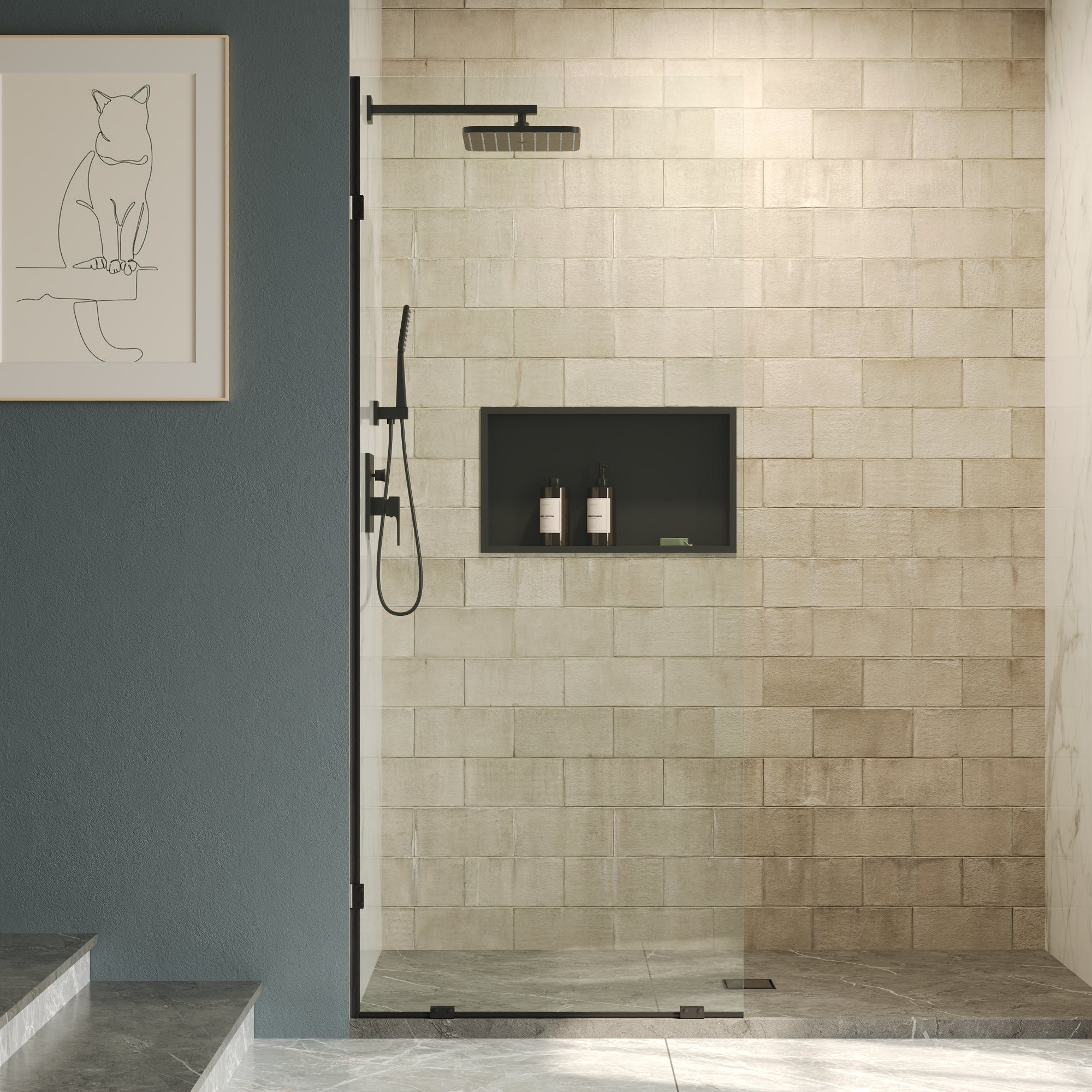 ALLY 32"x 78" Single Fixed Glass Panel for Shower, Thick Frameless Tempered Safety Glass Shower Door & Fixed Panel with Hardware