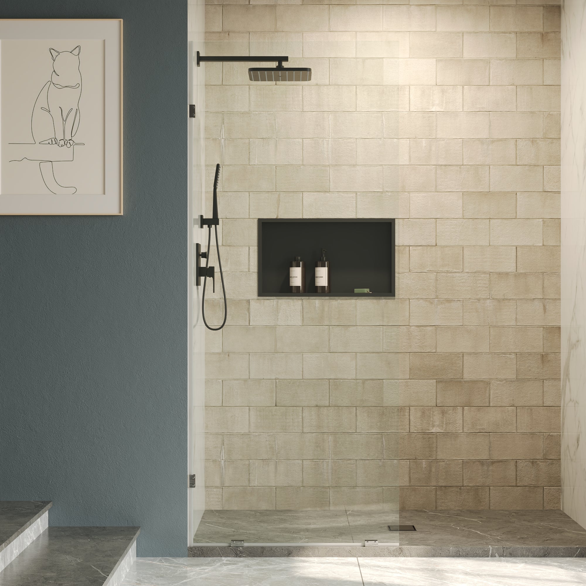 ALLY 36"x 78" Single Fixed Glass Panel for Shower, Thick Frameless Tempered Safety Glass & Fixed Panel with Hardware