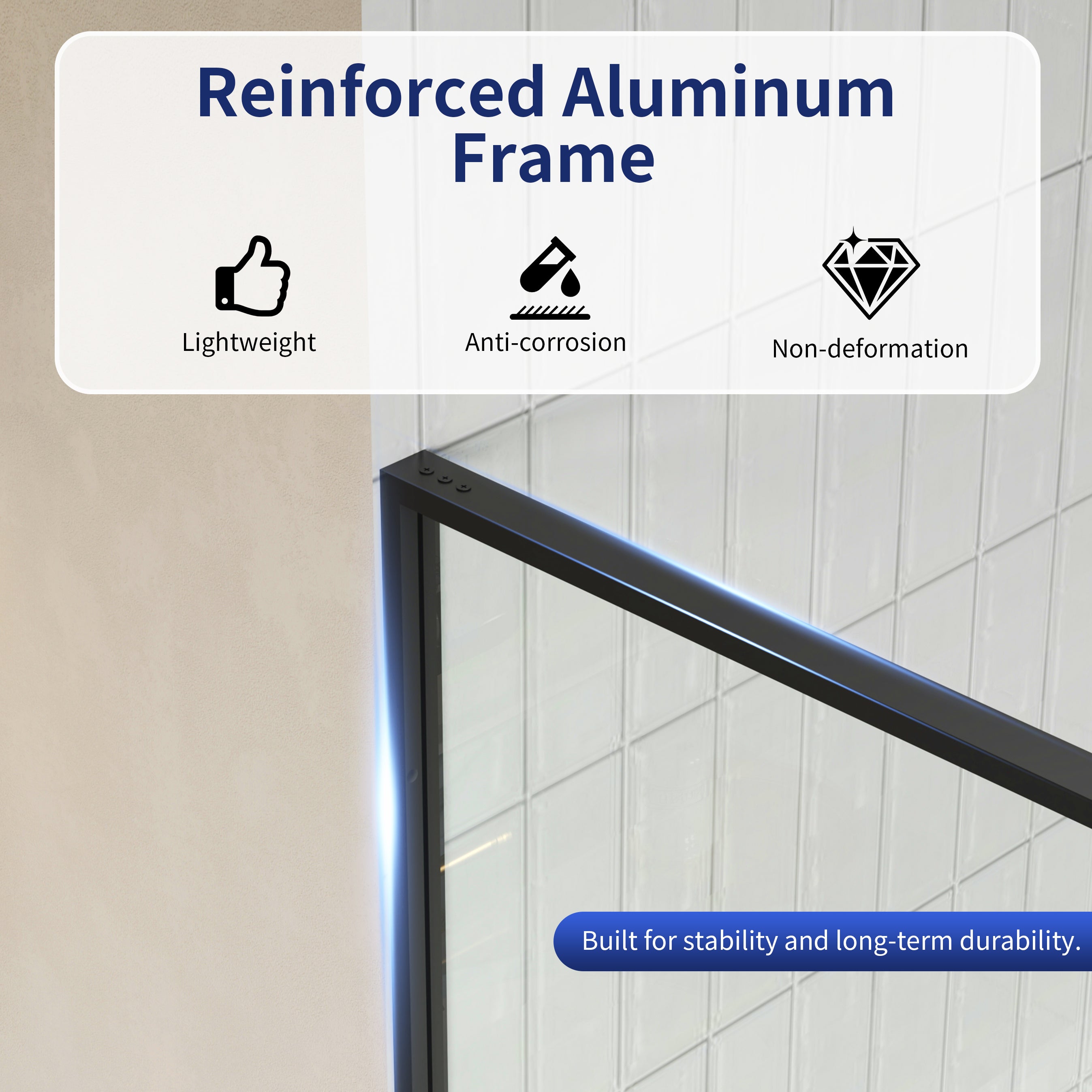 DeerValley DV-1SD0409B08 34" W x 74" H Fixed Glass Shower Screen, Bathroom Shower Glass Door with 5/16" Clear SGCC Tempered Glass Panel, Reversible Installation,Matte Black
