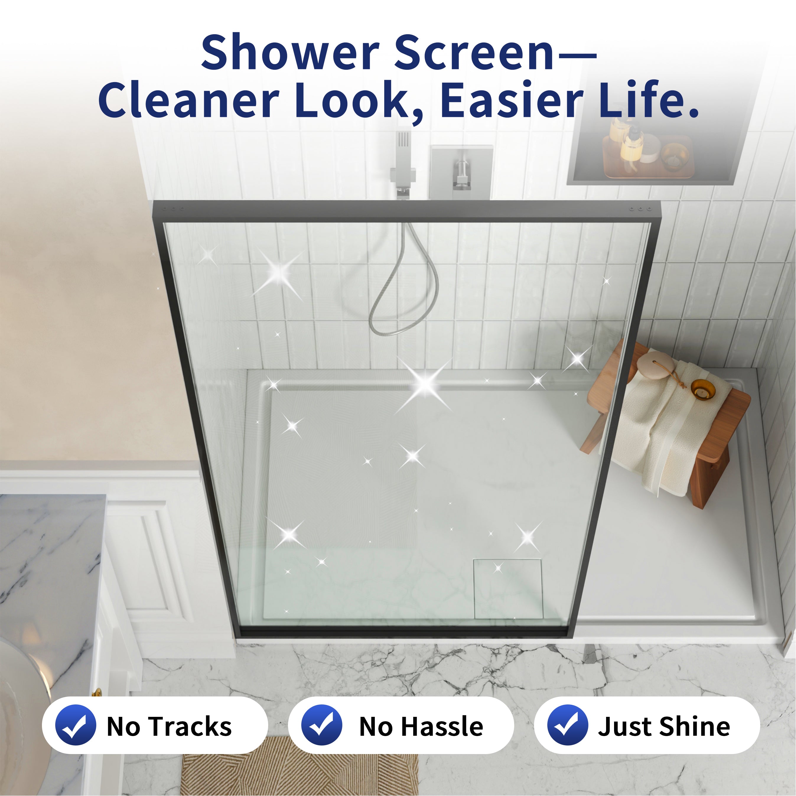 DeerValley DV-1SD0409B08 34" W x 74" H Fixed Glass Shower Screen, Bathroom Shower Glass Door with 5/16" Clear SGCC Tempered Glass Panel, Reversible Installation,Matte Black