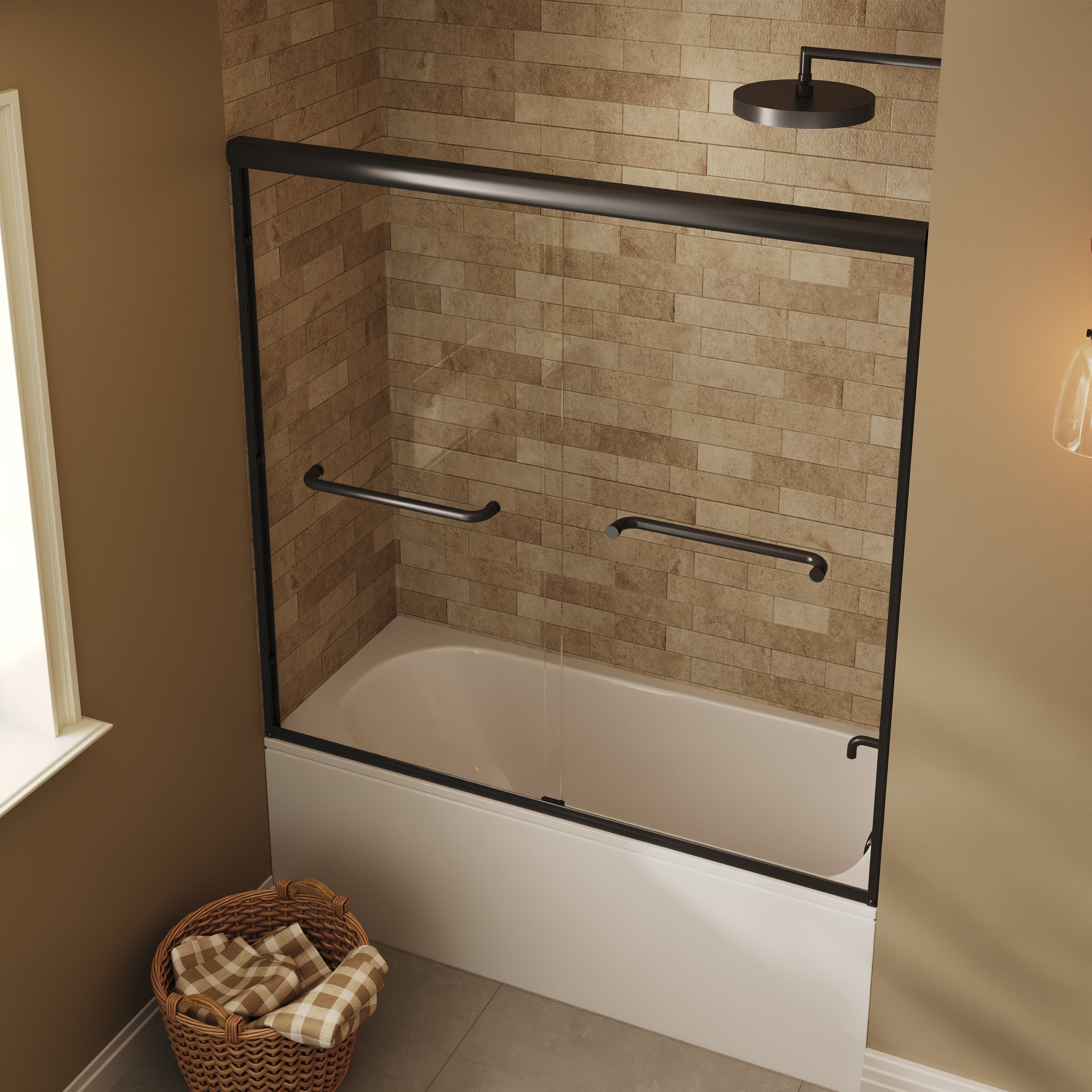 57" - 60" W x 58" H Double Sliding Semi-Frameless Tub Shower Door with 1/4" Tempered Clear Glass
