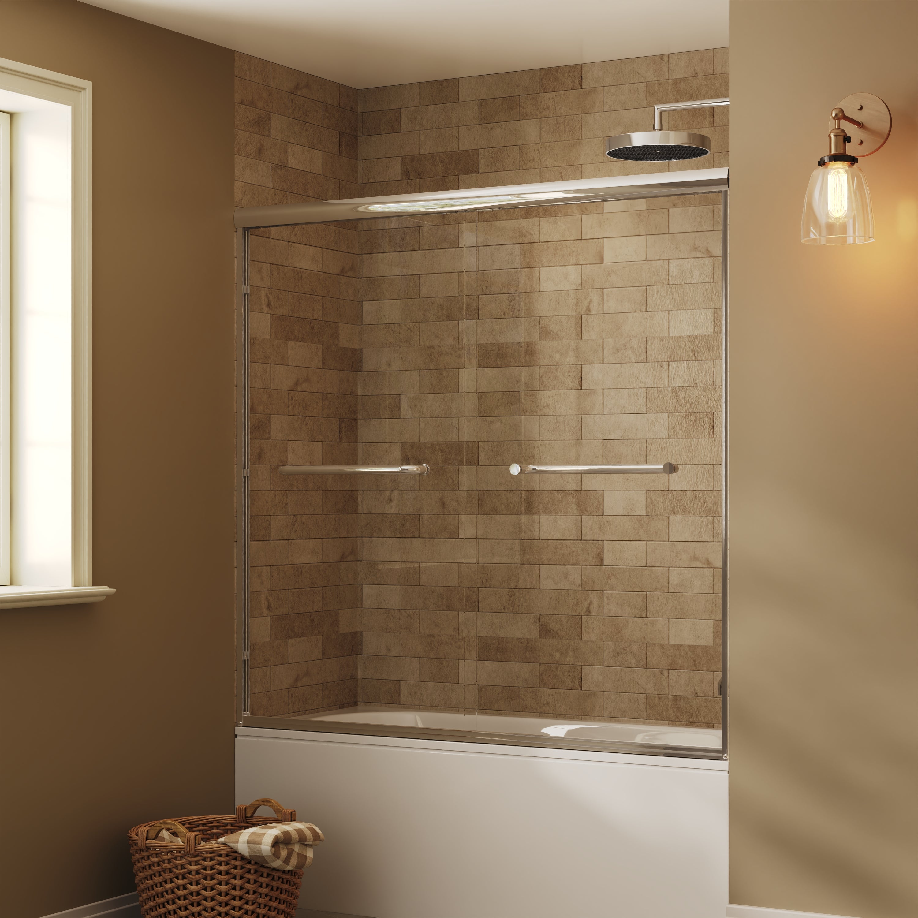 57" - 60" W x 58" H Double Sliding Semi-Frameless Tub Shower Door with 1/4" Tempered Clear Glass