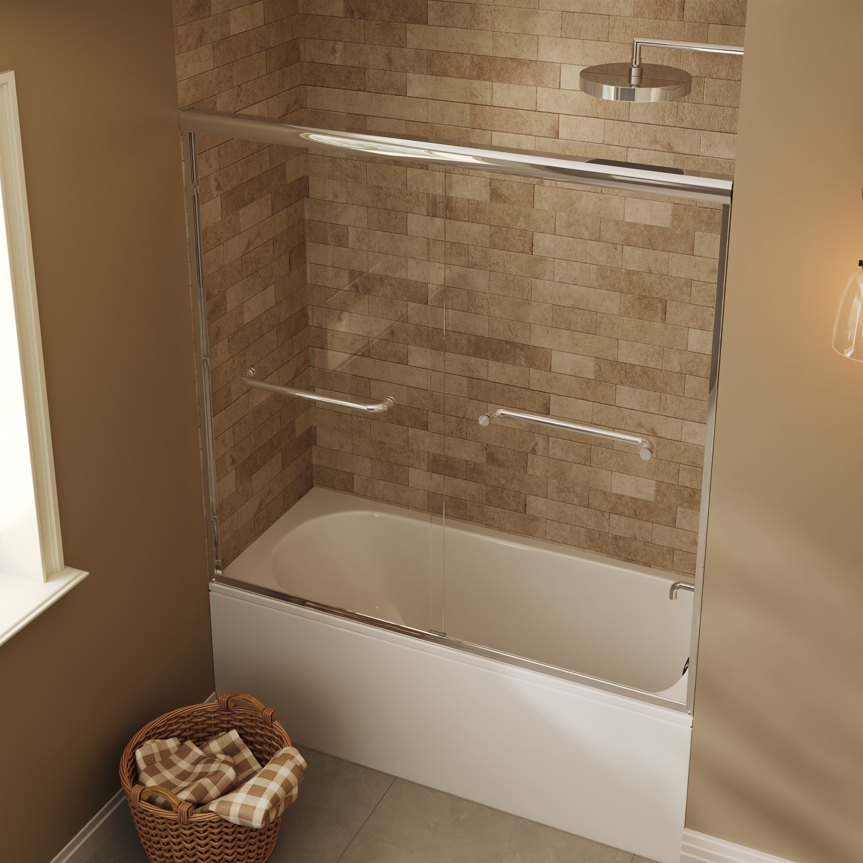 57" - 60" W x 58" H Double Sliding Semi-Frameless Tub Shower Door with 1/4" Tempered Clear Glass