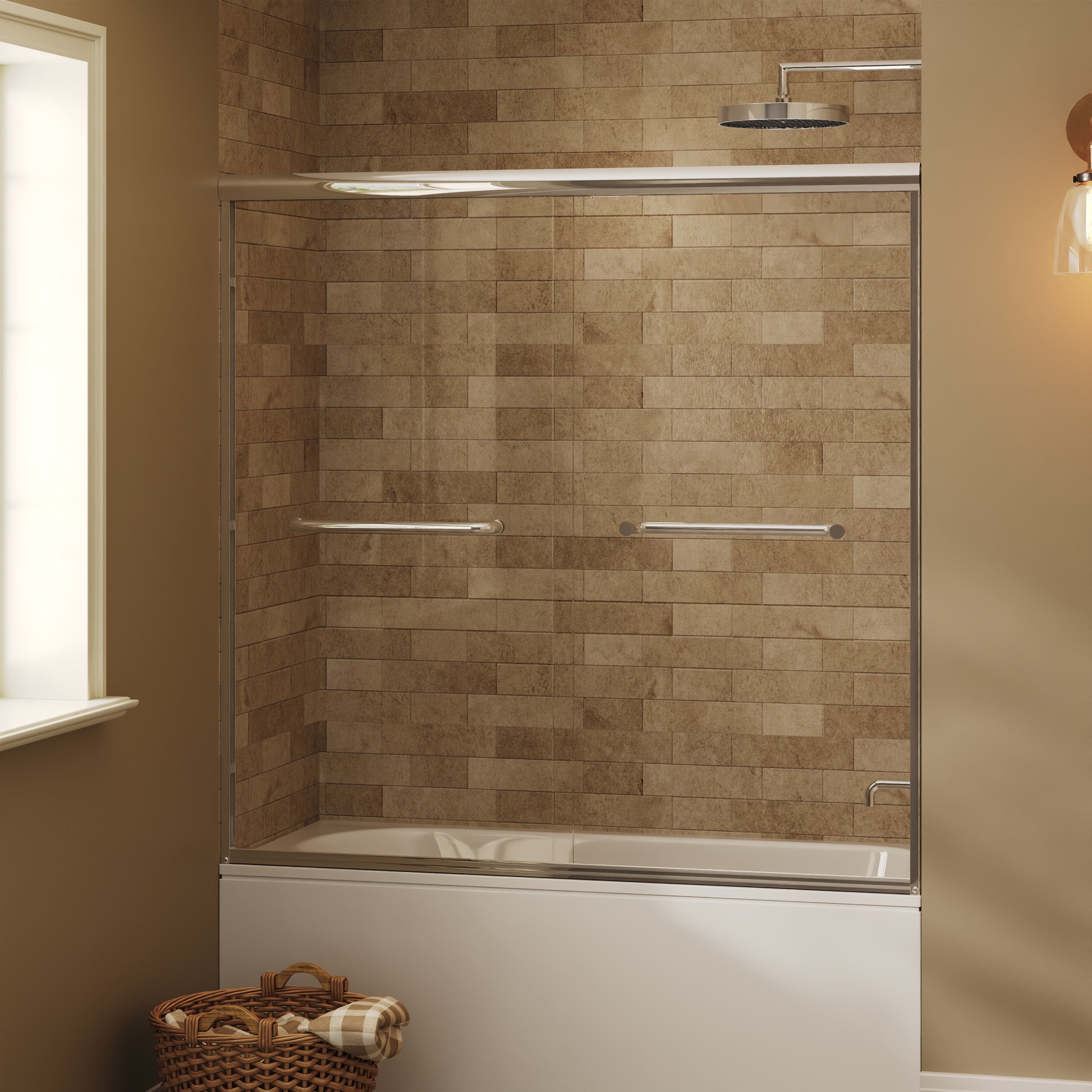 57" - 60" W x 58" H Double Sliding Semi-Frameless Tub Shower Door with 1/4" Tempered Clear Glass