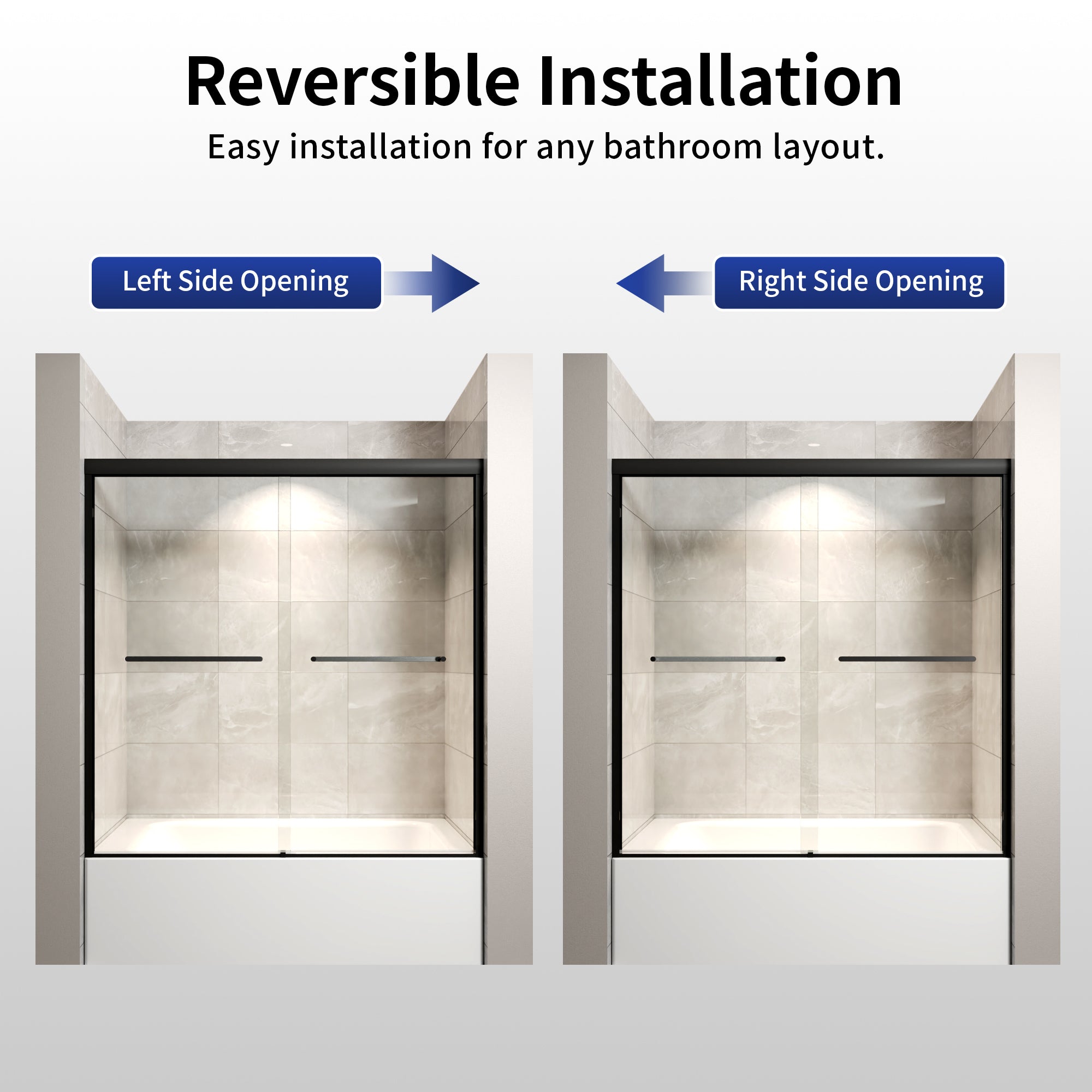 DeerValley DV-1SD0412B06 56" - 60" W x 60" H Framed Double Sliding Tub Door, Bypass Sliding Bathtub Shower Door with 1/4" Clear Tempered Glass, Aluminum Frame with Stainless Steel Towel Bar, Matte Black