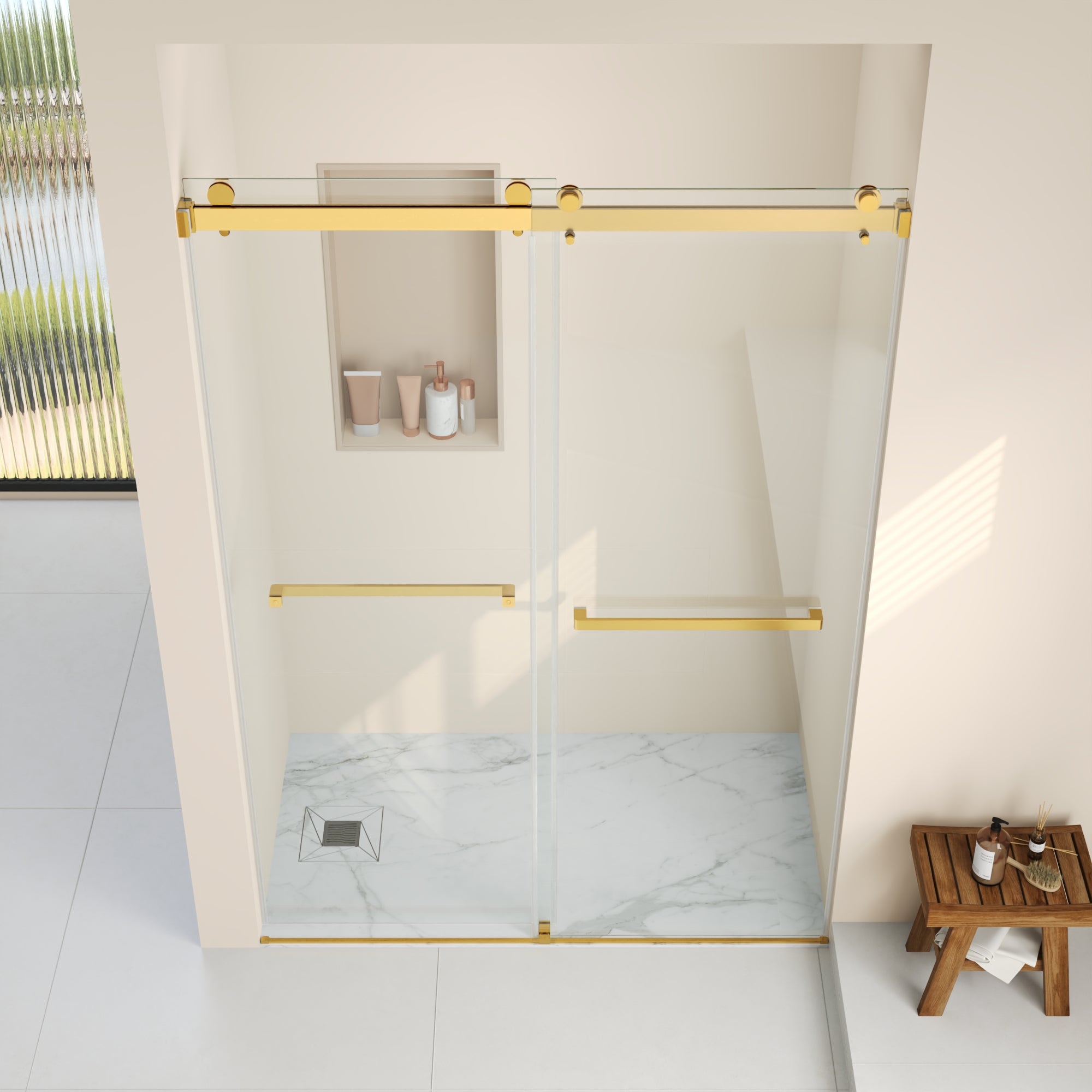 76×48" Frameless Dual-Sliding Shower Door with 5/16" Tempered Glass, 304 Stainless Steel Hardware, Anti-Jump Rollers, Dual Seals, 3-Color Options