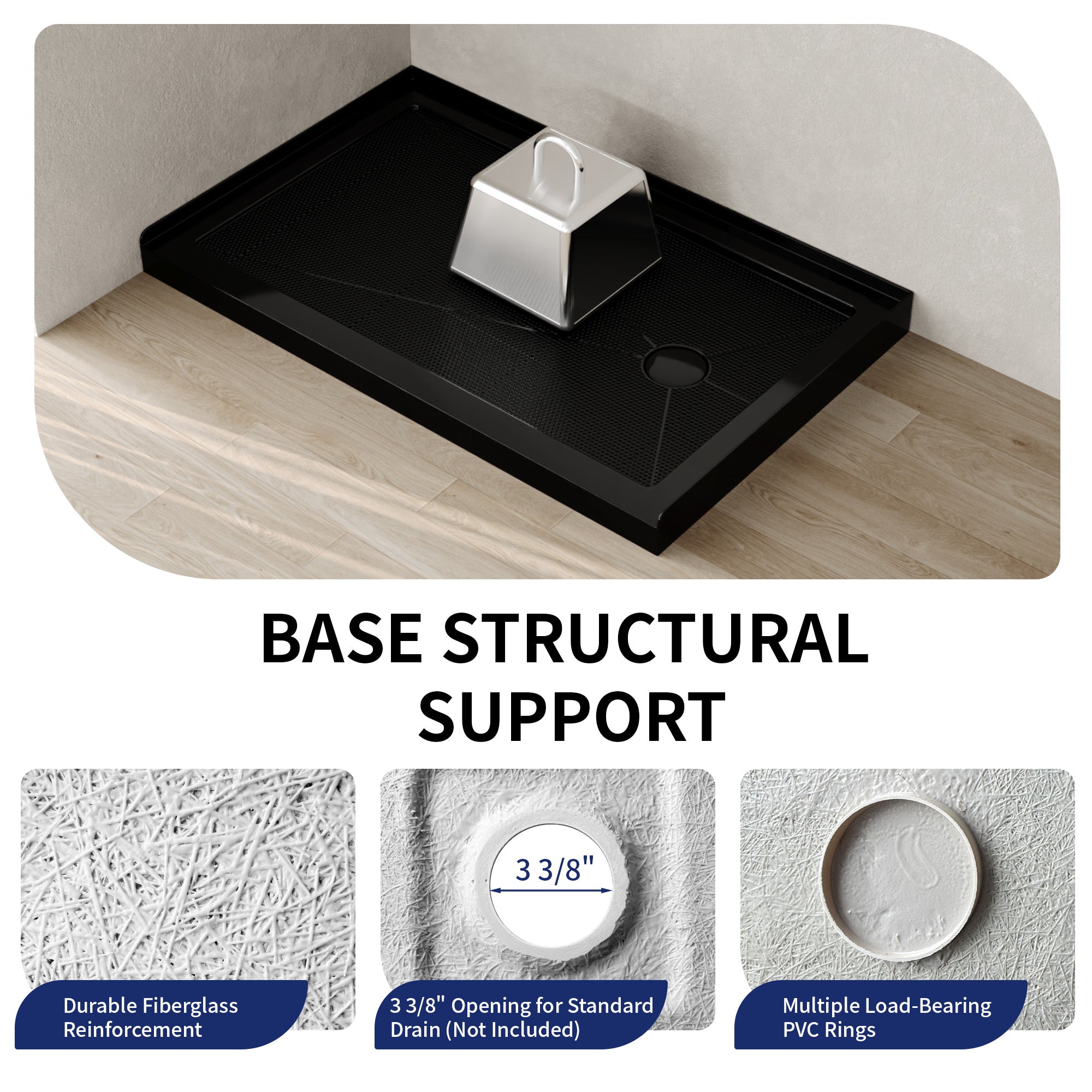DeerValley DV-1SB0107 Shower Bases, 2-4‰ Sloped Drainage & 3-Sided Flange,Non-slip Design With Multiple Sizes