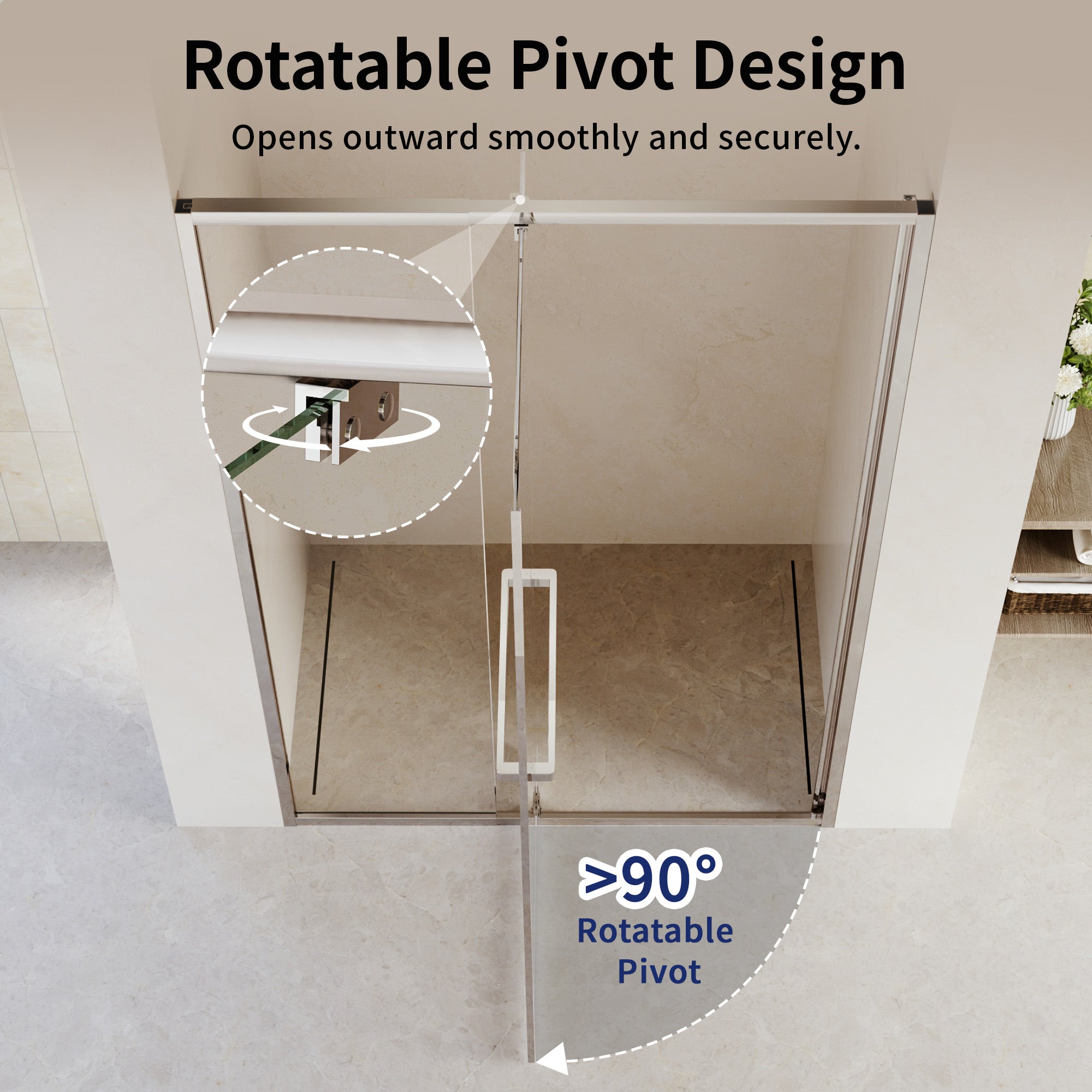 DeerValley DV-1SD0447B08/S08 44–48" W x 72" H Pivot Shower Door, Semi-Frameless Swing Bathroom Shower Door with 5/16" (8mm) Clear SGCC Tempered Glass, Magnetic Closure, Reversible Installation, Matte Black Finish