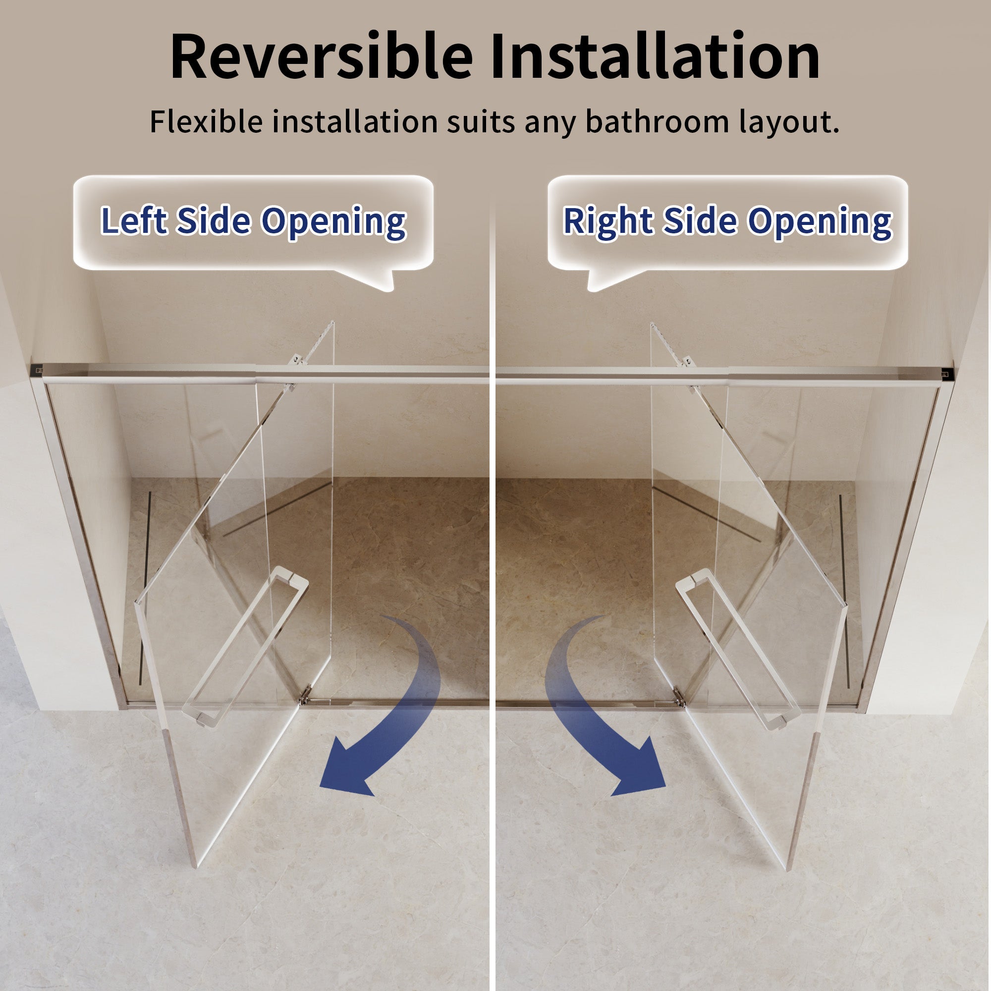 DeerValley DV-1SD0447B08/S08 44–48" W x 72" H Pivot Shower Door, Semi-Frameless Swing Bathroom Shower Door with 5/16" (8mm) Clear SGCC Tempered Glass, Magnetic Closure, Reversible Installation, Matte Black Finish