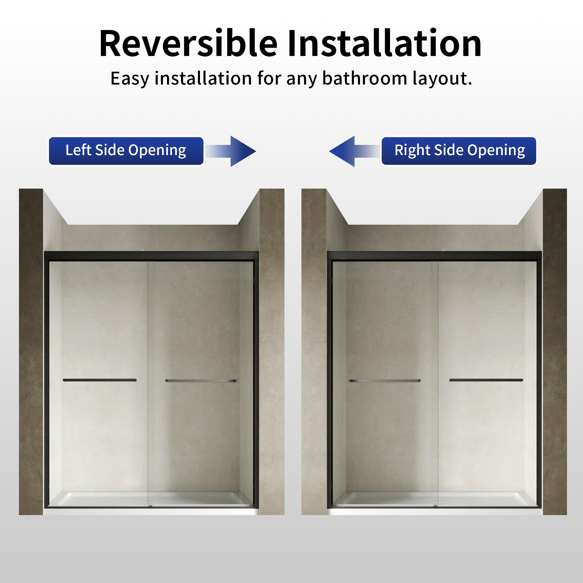 DeerValley DV-1SD0460B06 56–60" W x 72" H Double Sliding Shower Door for Walk-In Showers, Framed Bypass Door with Easy-Clean 1/4" (6mm) Tempered Glass, Durable Aluminum Frame, Matte Black