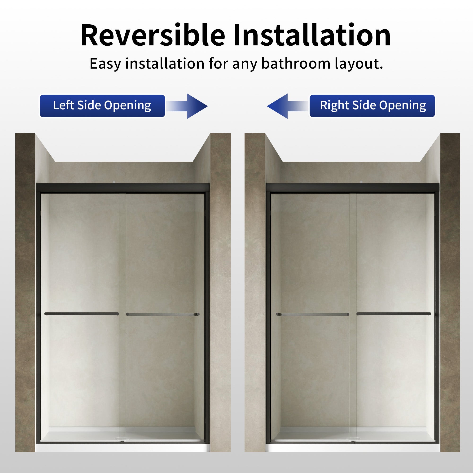 DeerValley DV-1SD0461B06 44"-48" W x 72" H Double Sliding Shower Door for Walk-In Showers, Framed Bypass Door with Easy-Clean 1/4" (6mm) Tempered Glass, Durable Aluminum Frame, Matte Black