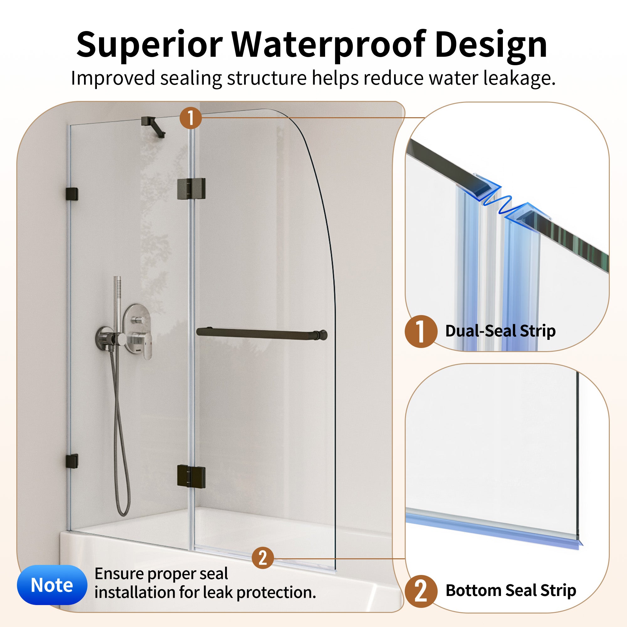 DeerValley DV-1SD0465B06 48" Frameless Bathtub Door, EasyClean & Towel Bar