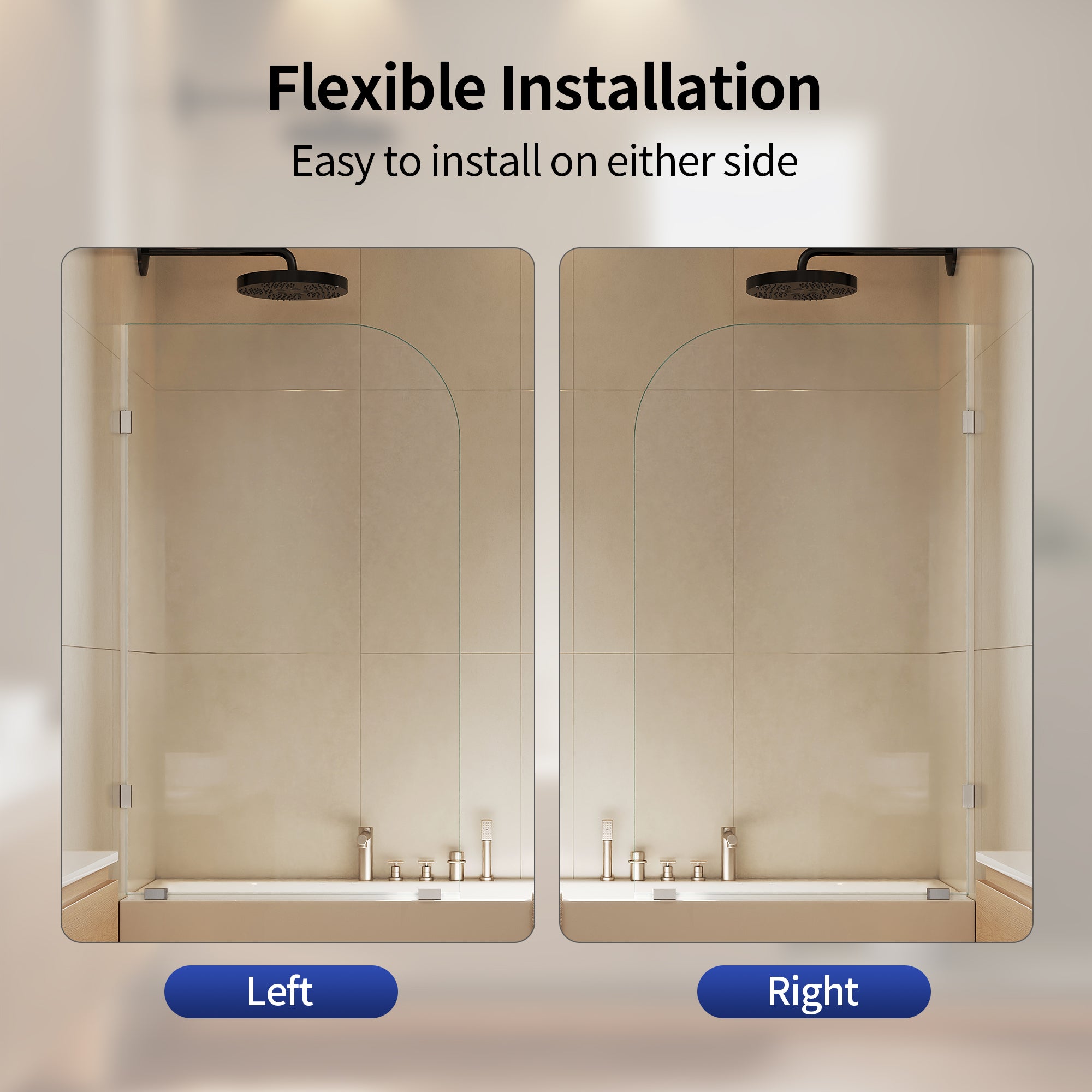 DeerValley DV-1SD0466B10 34" W x 58" H Frameless Bathtub Shower Door, Single Fixed Bath Panel with Clamps, 3/8" Tempered Glass Bathroom Shower Screen