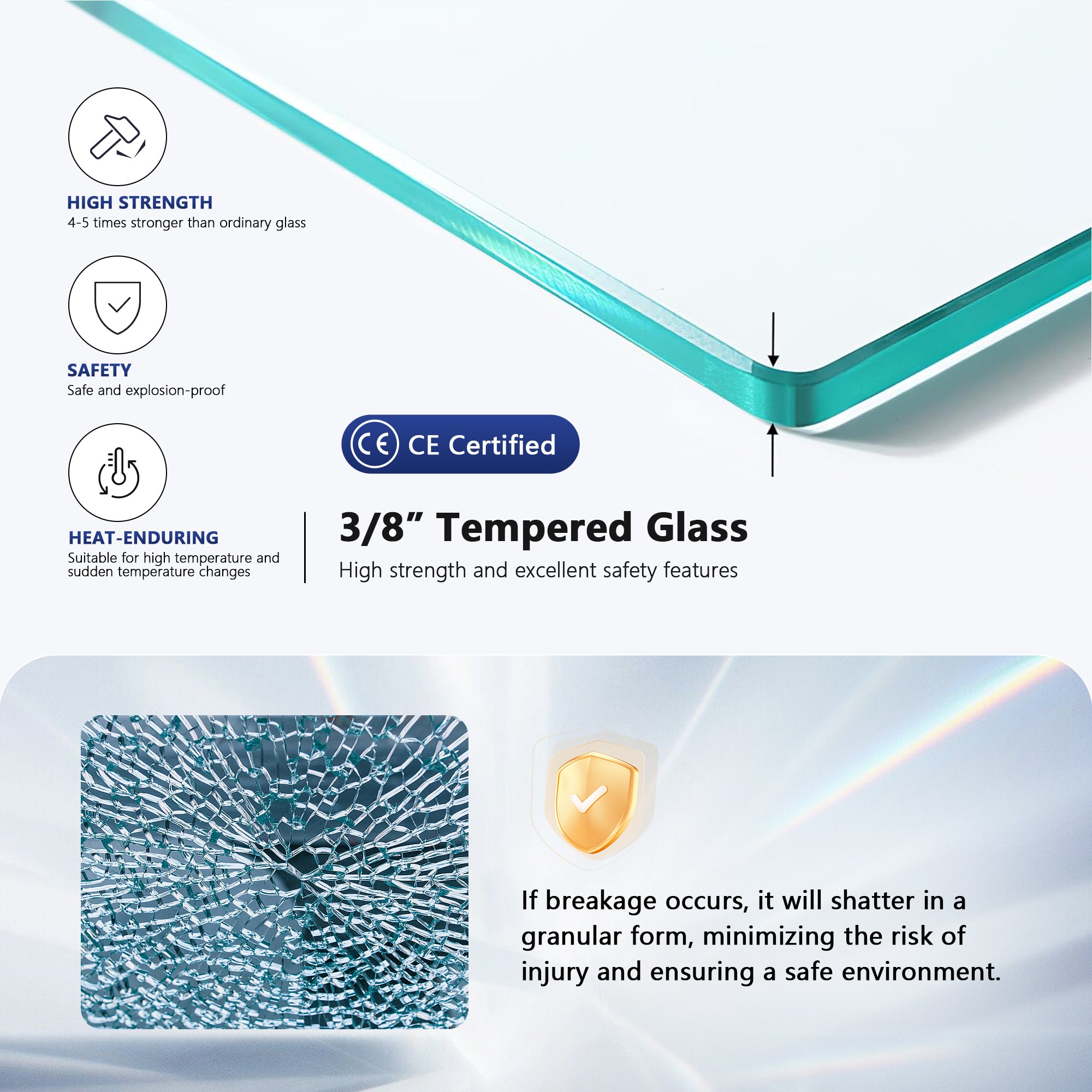 DeerValley DV-1SD0466B10 34" W x 58" H Frameless Bathtub Shower Door, Single Fixed Bath Panel with Clamps, 3/8" Tempered Glass Bathroom Shower Screen