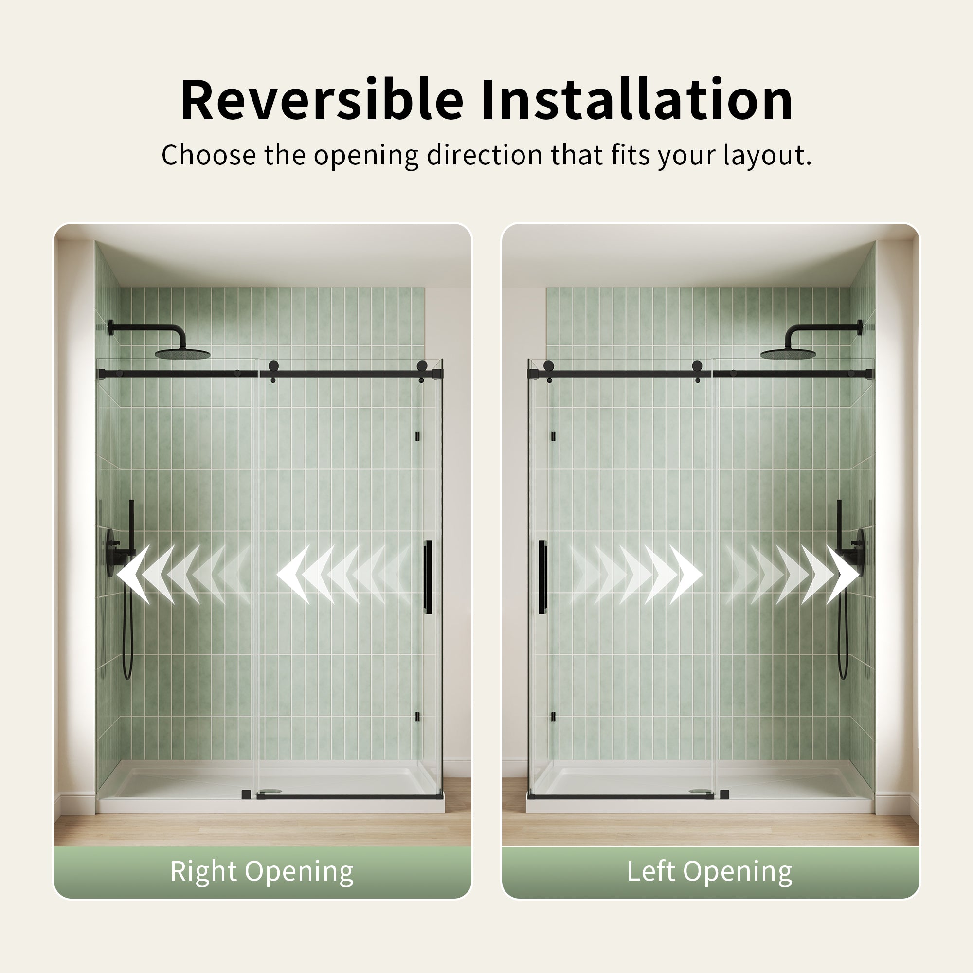 DeerValley DV-1SD469ZH016 Shower Door, Smooth Sliding Experience with Matte Black Top Rail and Clear Glass Panel
