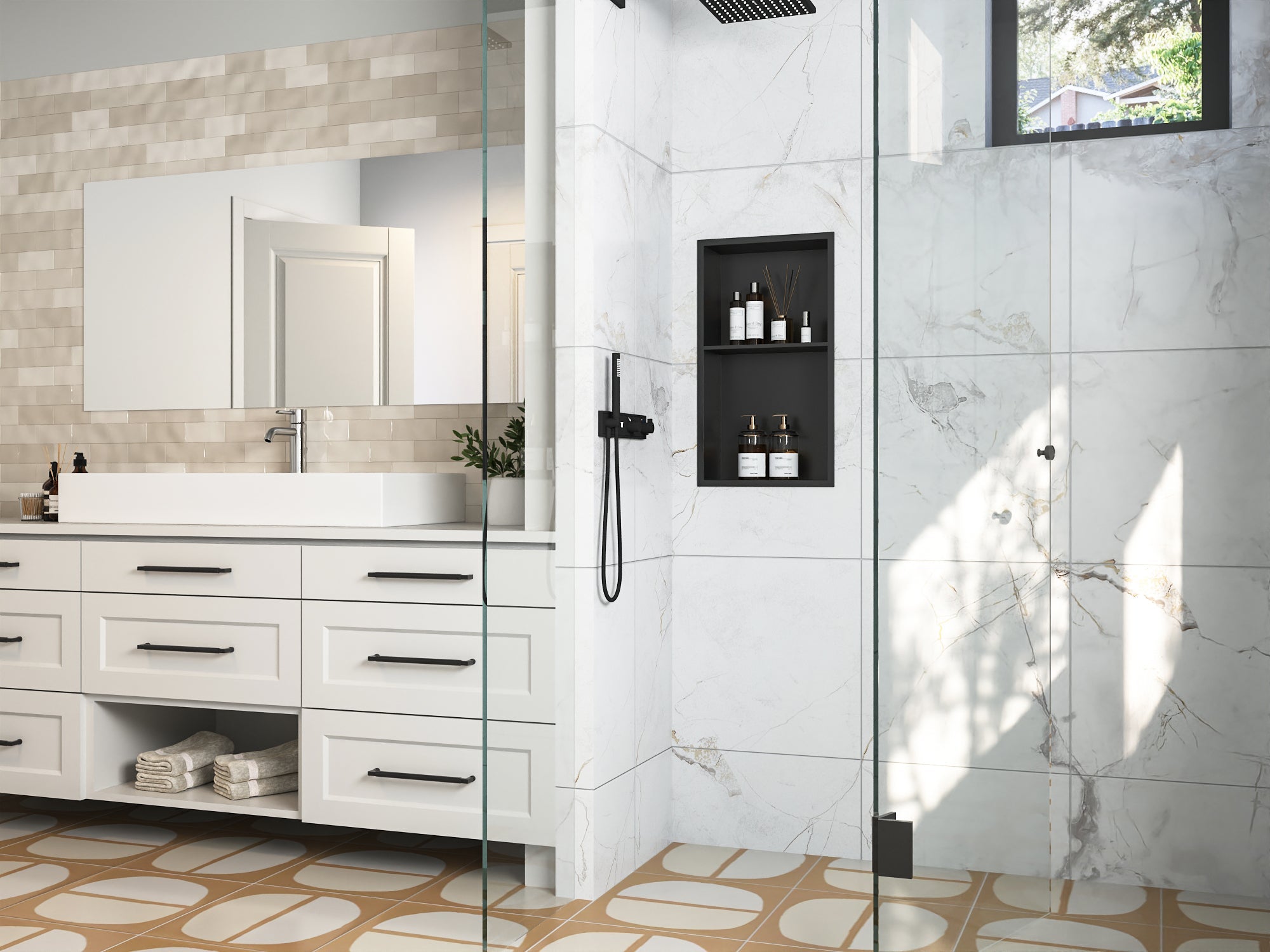 14.26" W X 25.26" H Rectangular Double Layer Shower Niche, Space-Saving