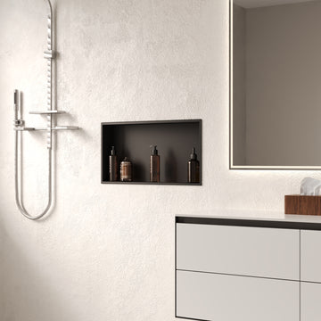 DeerValley 12" x 24" Single Shelf Shower Niche with Drainage Slope, Matte Black, White, or Stainless Steel Finish - Recessed Wall Bathroom Niche, No Tile Required