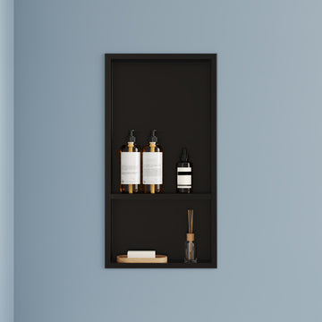 DeerValley 12" x 24" Double Shelf Shower Niche with Drainage Slope, Matte Black, White, or Stainless Steel Finish - Recessed Wall Bathroom Niche, No Tile Required