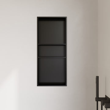 DeerValley 13" x 31" Triple Shelf Shower Niche with Drainage Slope, Matte Black, - Recessed Wall Bathroom Niche, No Tile Required