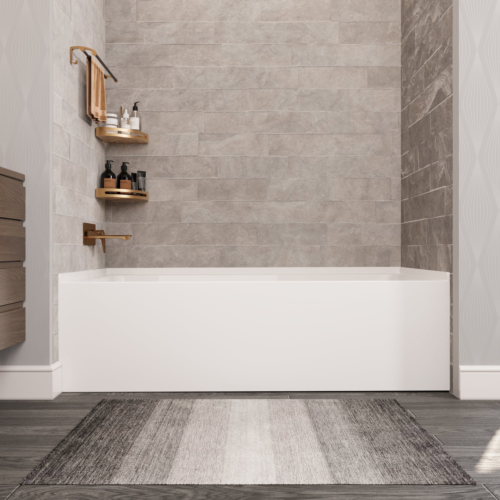 Liberty DeerValley Acrylic Drop In Bathtub,Alcove Bath with Integral Apron,Bathtubs & Soaking Tub with Left Hand Drain (60"x30") White