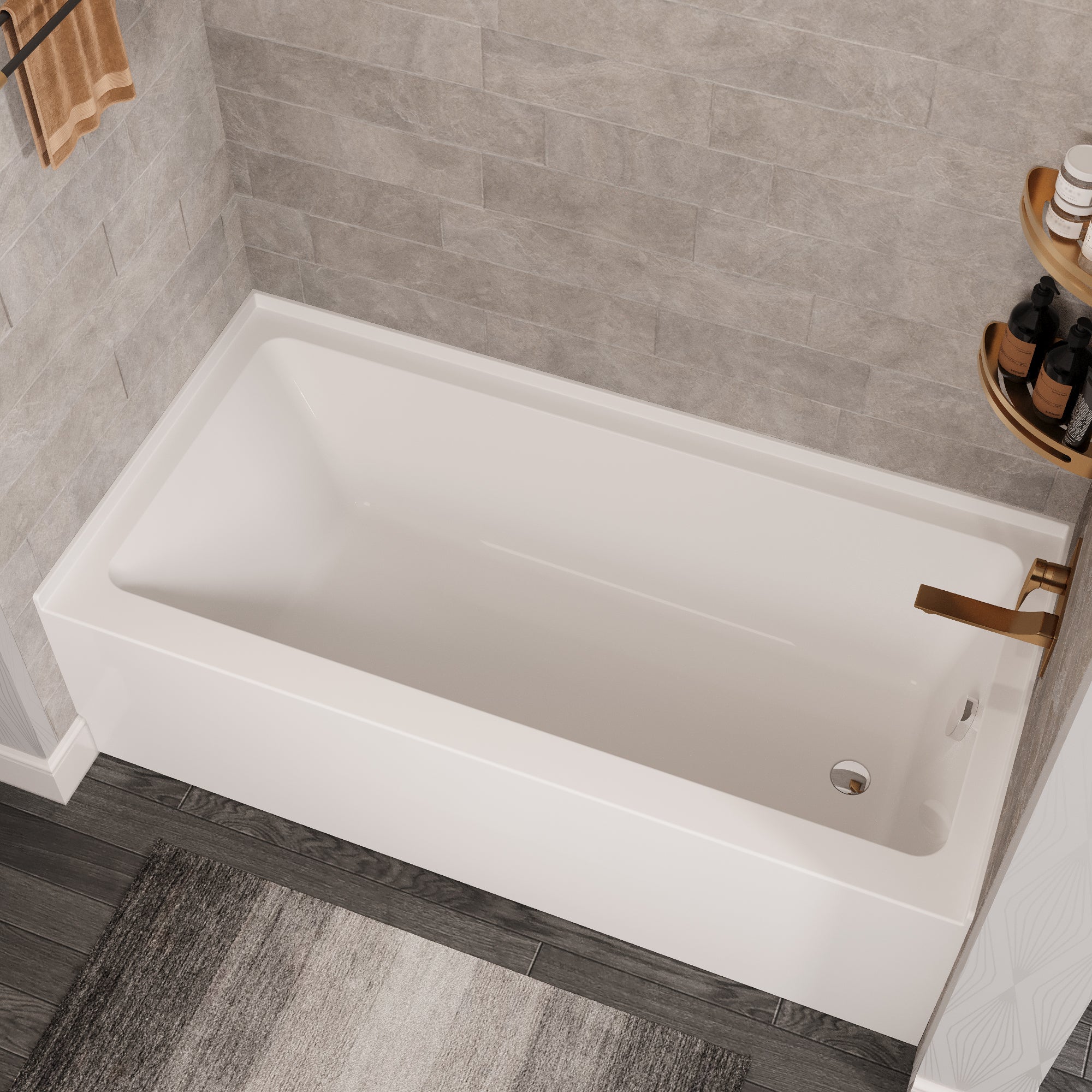 Liberty DeerValley Acrylic Drop In Bathtub,Alcove Bath with Integral Apron,Bathtubs & Soaking Tub with Left Hand Drain (60"x30") White