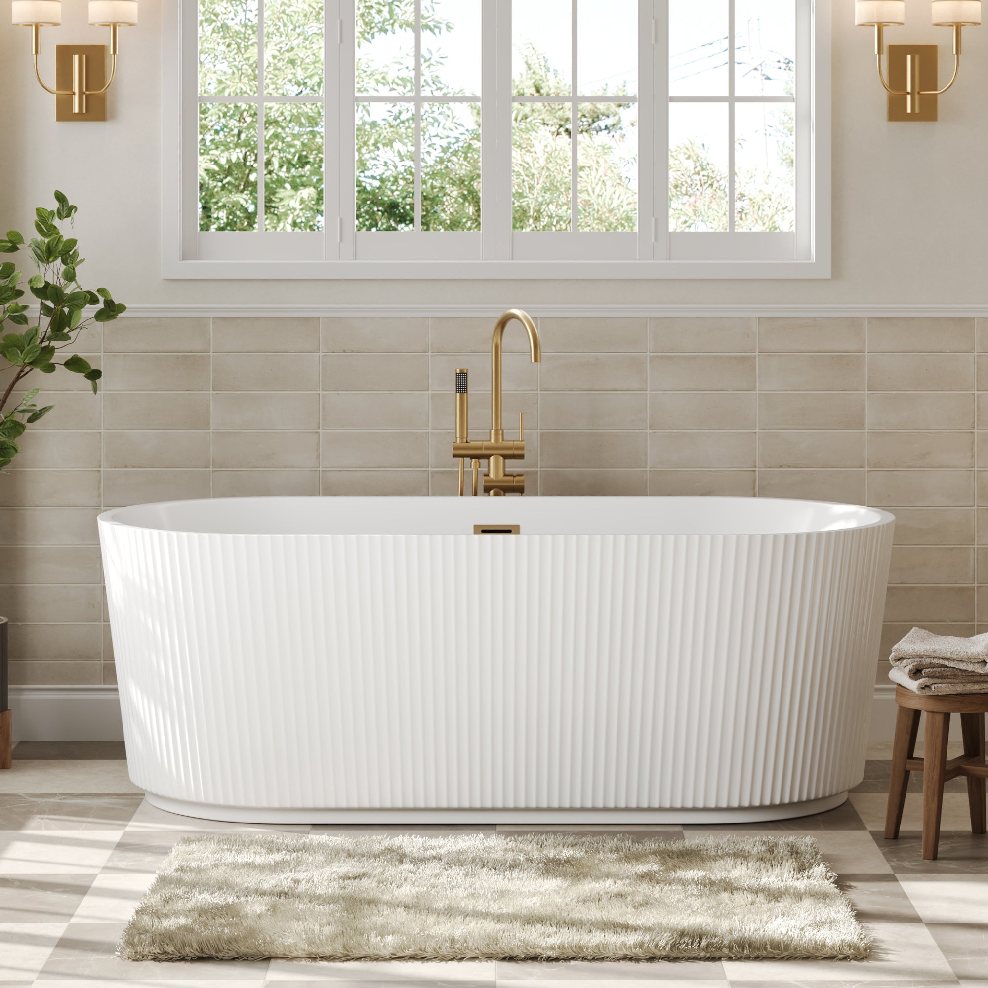 DeerValley Freestanding Soaking Tub, Ergonomic Deep Soak & Leak-Proof Design