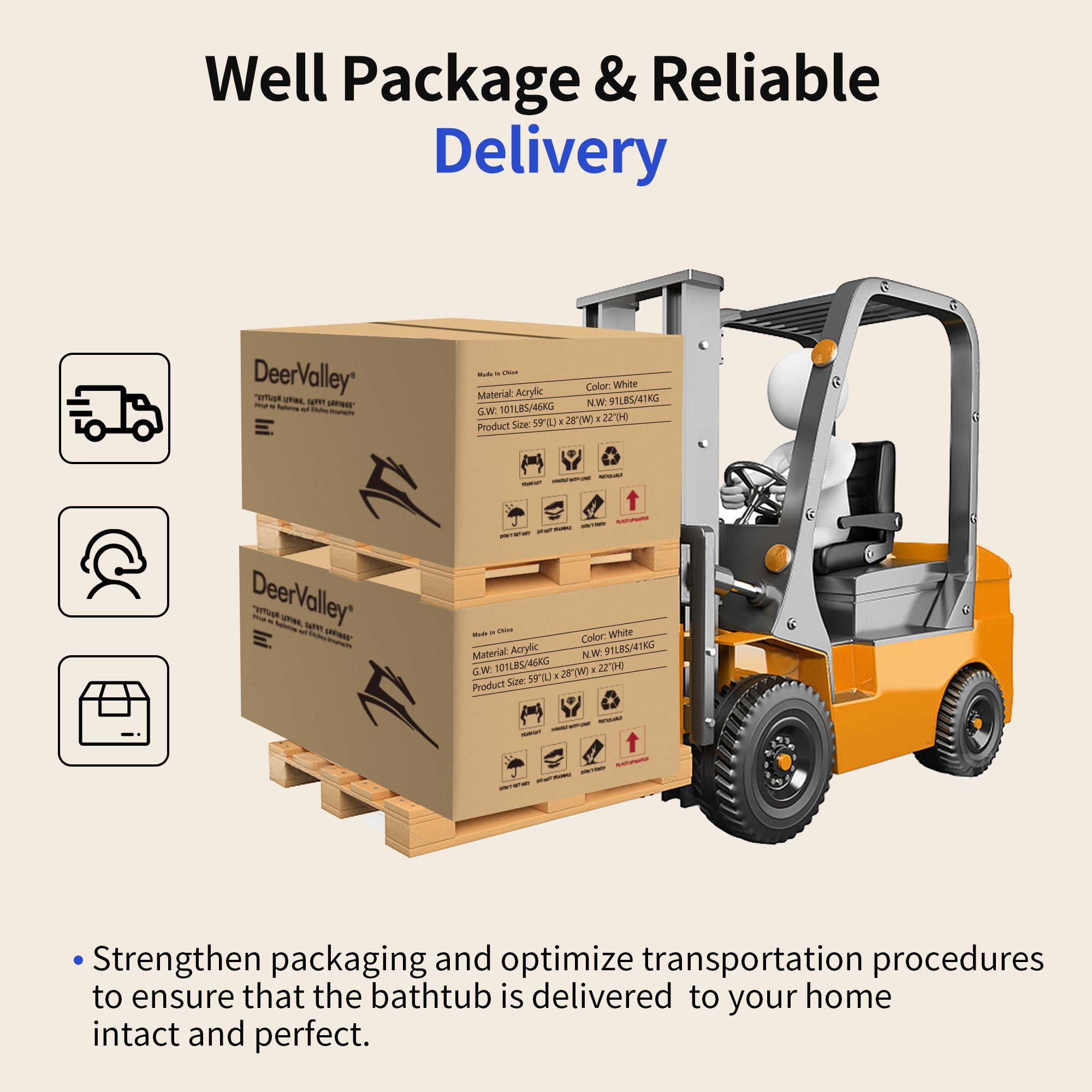 DeerValley DV-1T131S 59"Acrylic Freestanding Bathtub, Deep Soaking Tub with Center Drain & Integrated Overflow, Modern White Standalone Shower Tub Ergonomic Design