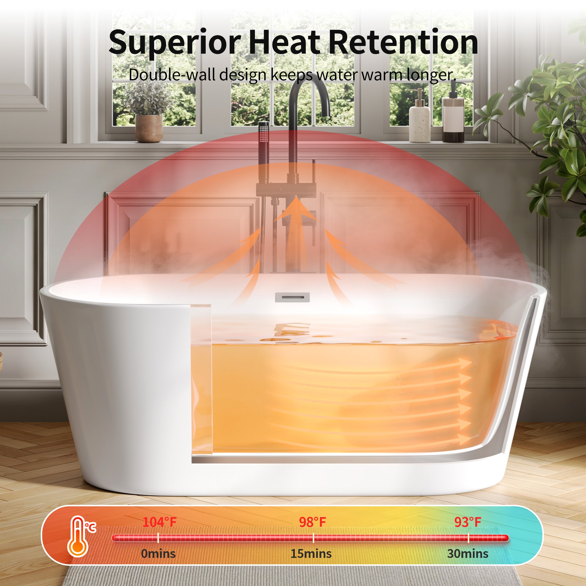 DeerValley DV-1T131S 59"Acrylic Freestanding Bathtub, Deep Soaking Tub with Center Drain & Integrated Overflow, Modern White Standalone Shower Tub Ergonomic Design