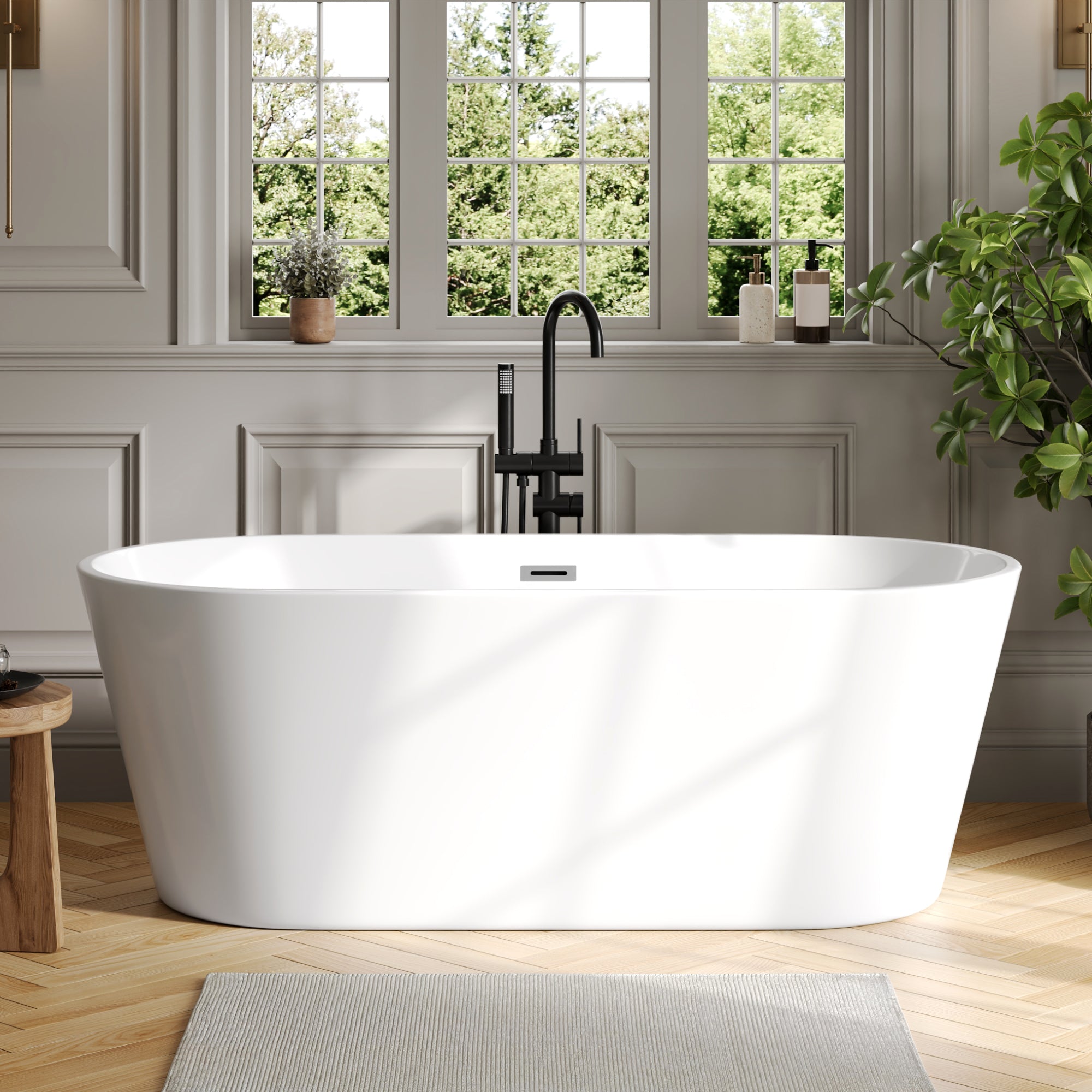 DeerValley Freestanding Soaking Tub, Ergonomic Deep Soak & Leak-Proof Design