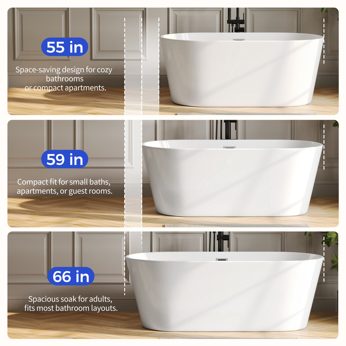 DeerValley DV-1T0582 Freestanding Soaking Tub, Deep 14" Water Depth & Leak-Proof Design