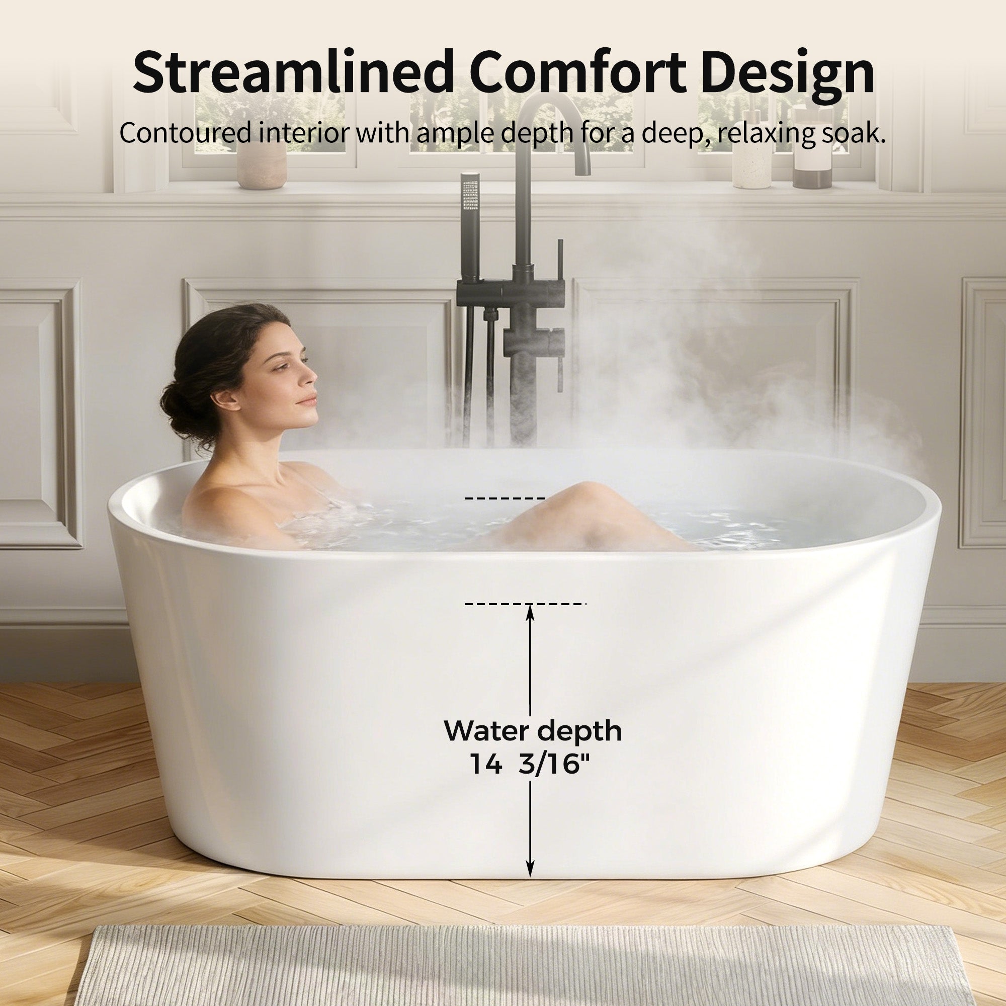 DeerValley DV-1T0582 Freestanding Soaking Tub, Deep 14" Water Depth & Leak-Proof Design