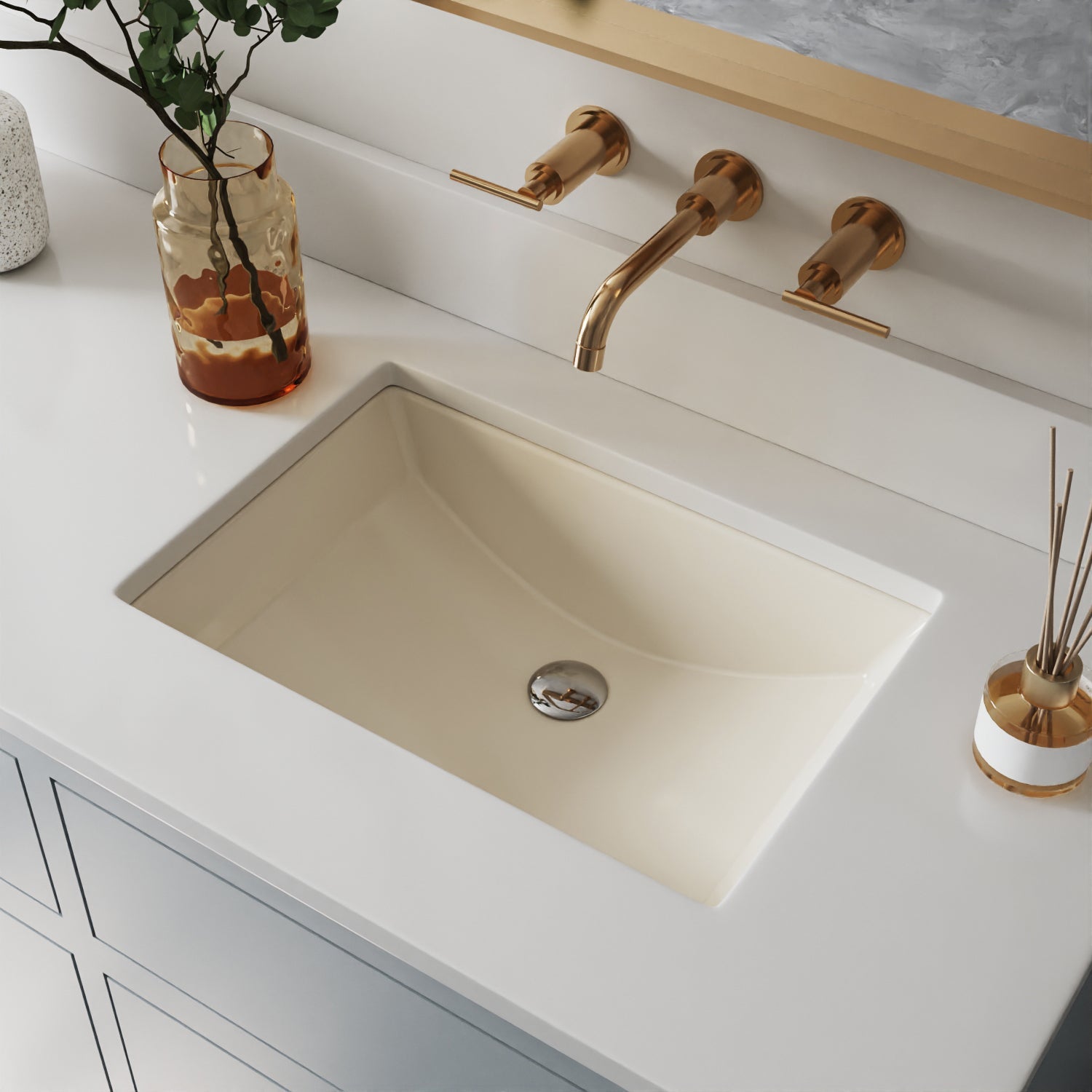 ALLY 21" X 15" Rectangular Undermount Bathroom Sink, Overflow Hole With Multiple Colors