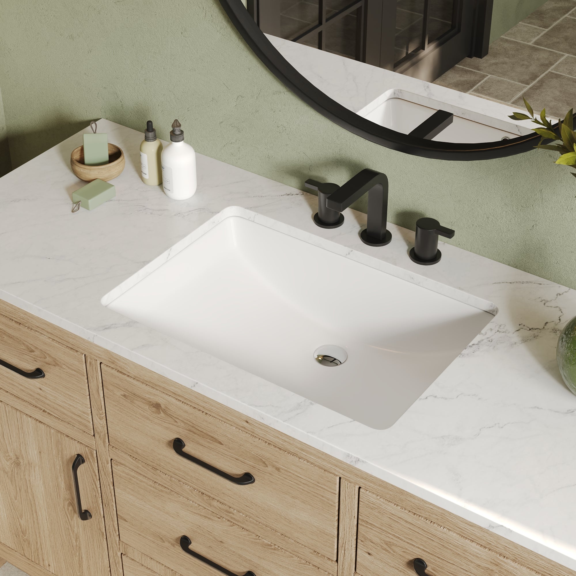 24.02"x16.85" Rectangular Undermount Bathroom Sink, Overflow