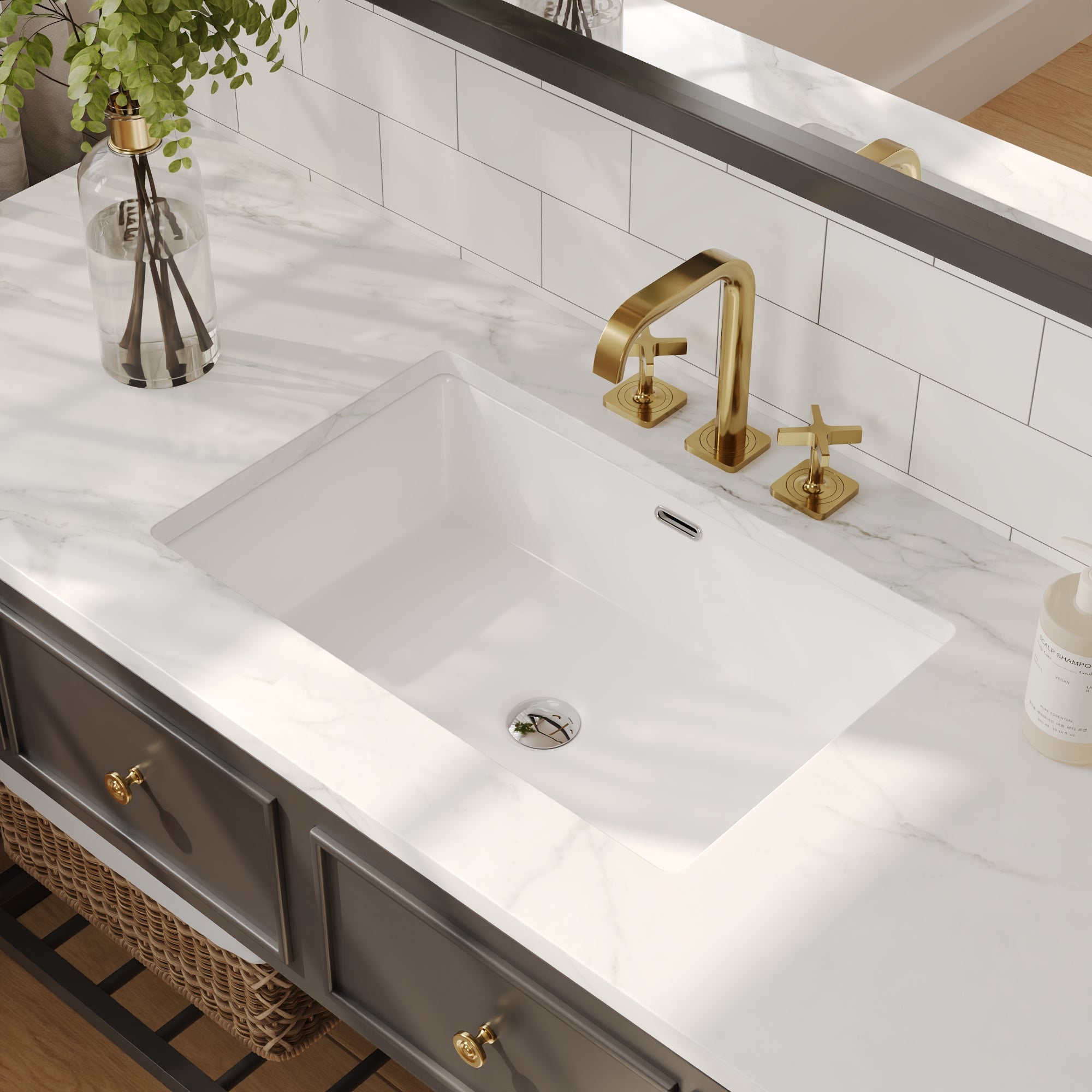23.9"x15.79" Undermount Bathroom Sink Rectangular, with Flat Overflow