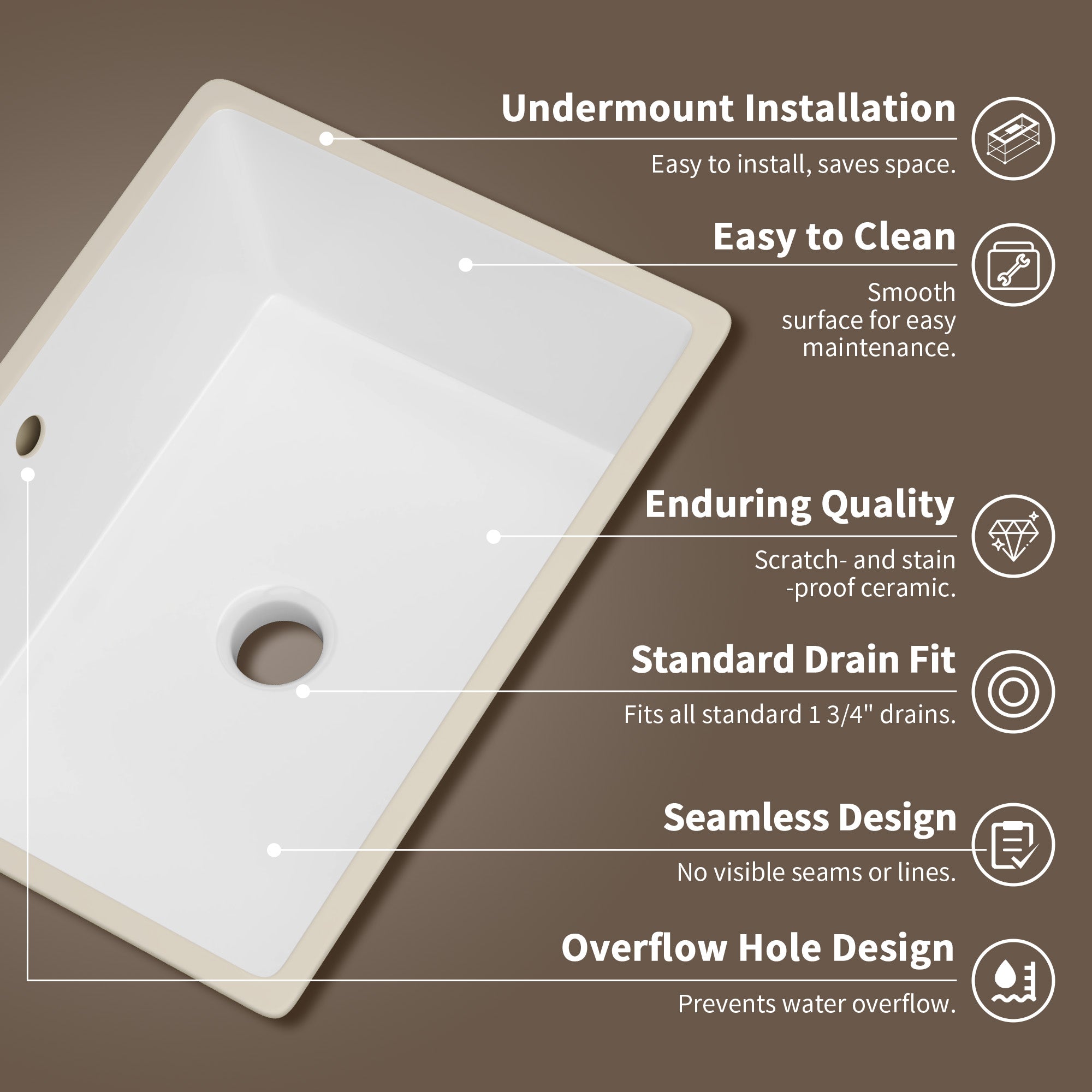 DeerValley DV-1U0477 18 x 13.5 Inch Undermount Bathroom Sink, White Ceramic Under Counter Bathroom Sinks, Modern Lavatory Vanity Bath Wash Bowl Basin with Overflow