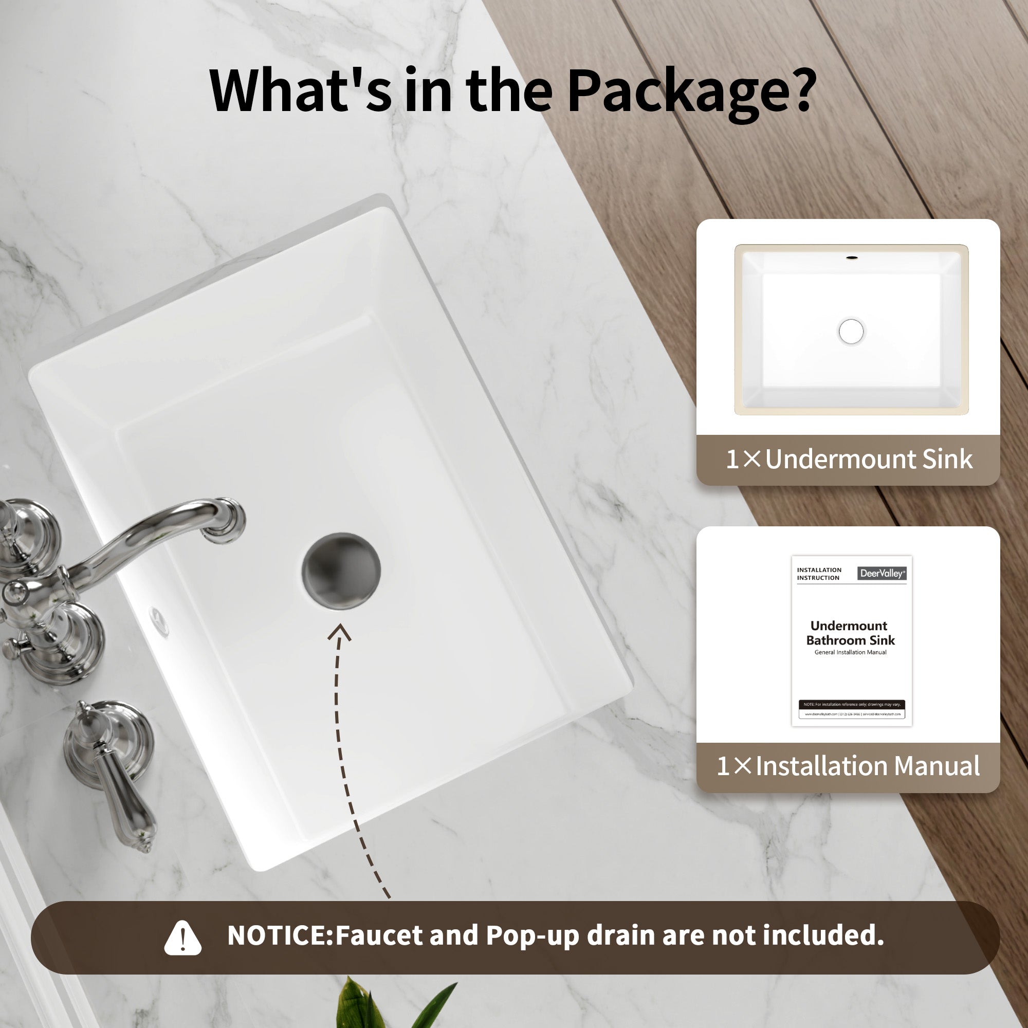 DeerValley DV-1U0477 18 x 13.5 Inch Undermount Bathroom Sink, White Ceramic Under Counter Bathroom Sinks, Modern Lavatory Vanity Bath Wash Bowl Basin with Overflow