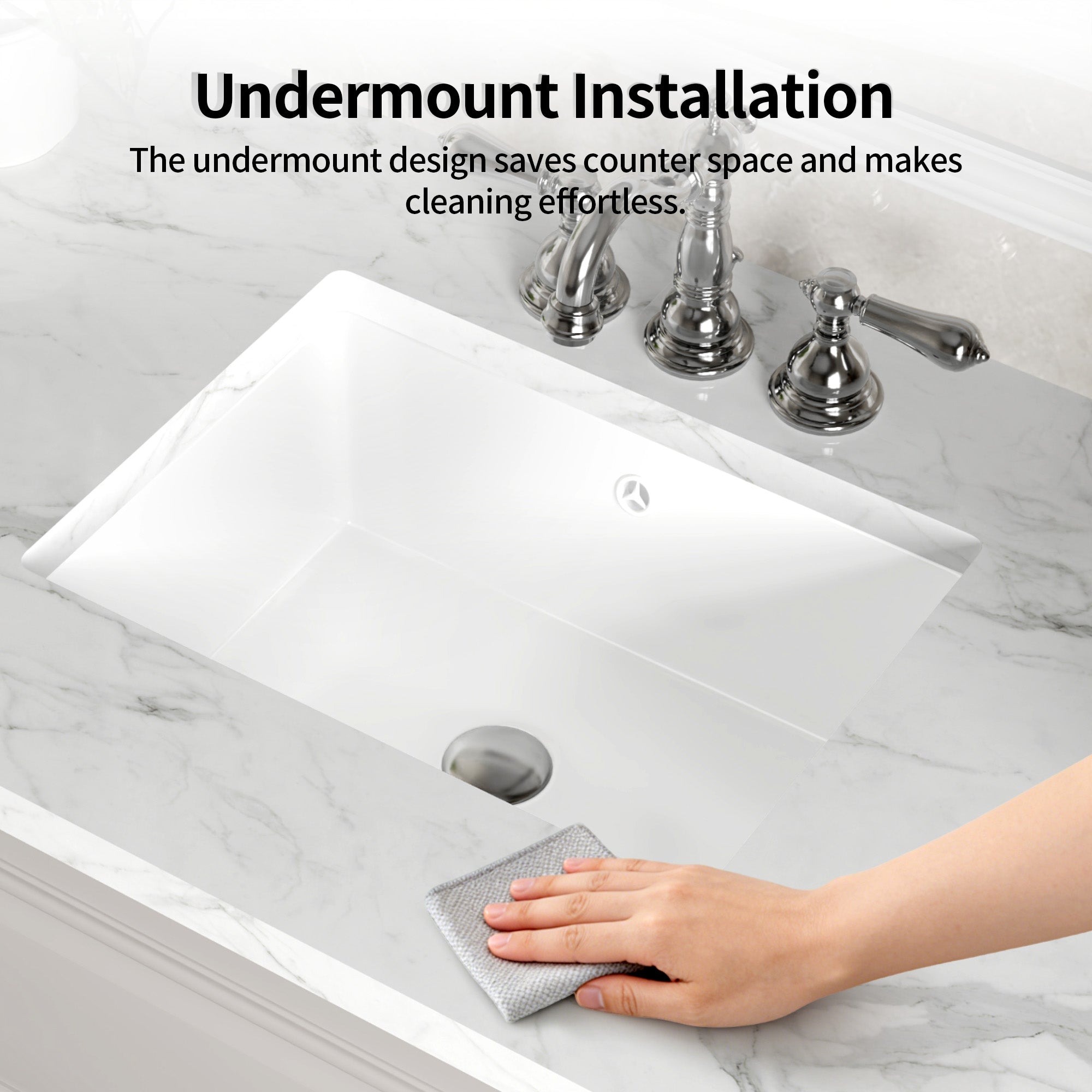 DeerValley DV-1U0477 18 x 13.5 Inch Undermount Bathroom Sink, White Ceramic Under Counter Bathroom Sinks, Modern Lavatory Vanity Bath Wash Bowl Basin with Overflow