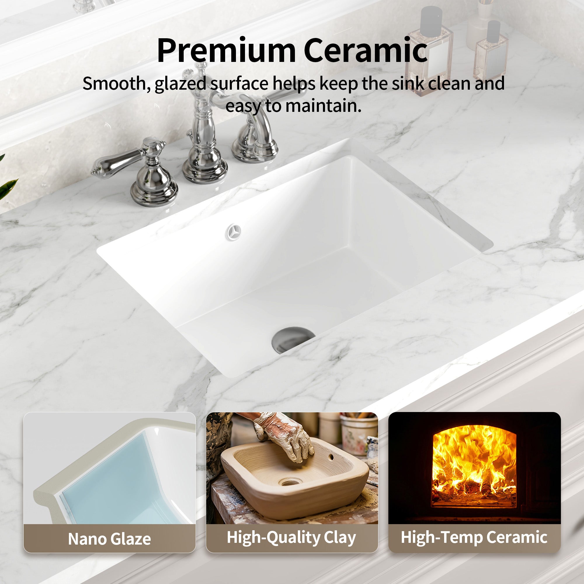 DeerValley DV-1U0477 18 x 13.5 Inch Undermount Bathroom Sink, White Ceramic Under Counter Bathroom Sinks, Modern Lavatory Vanity Bath Wash Bowl Basin with Overflow