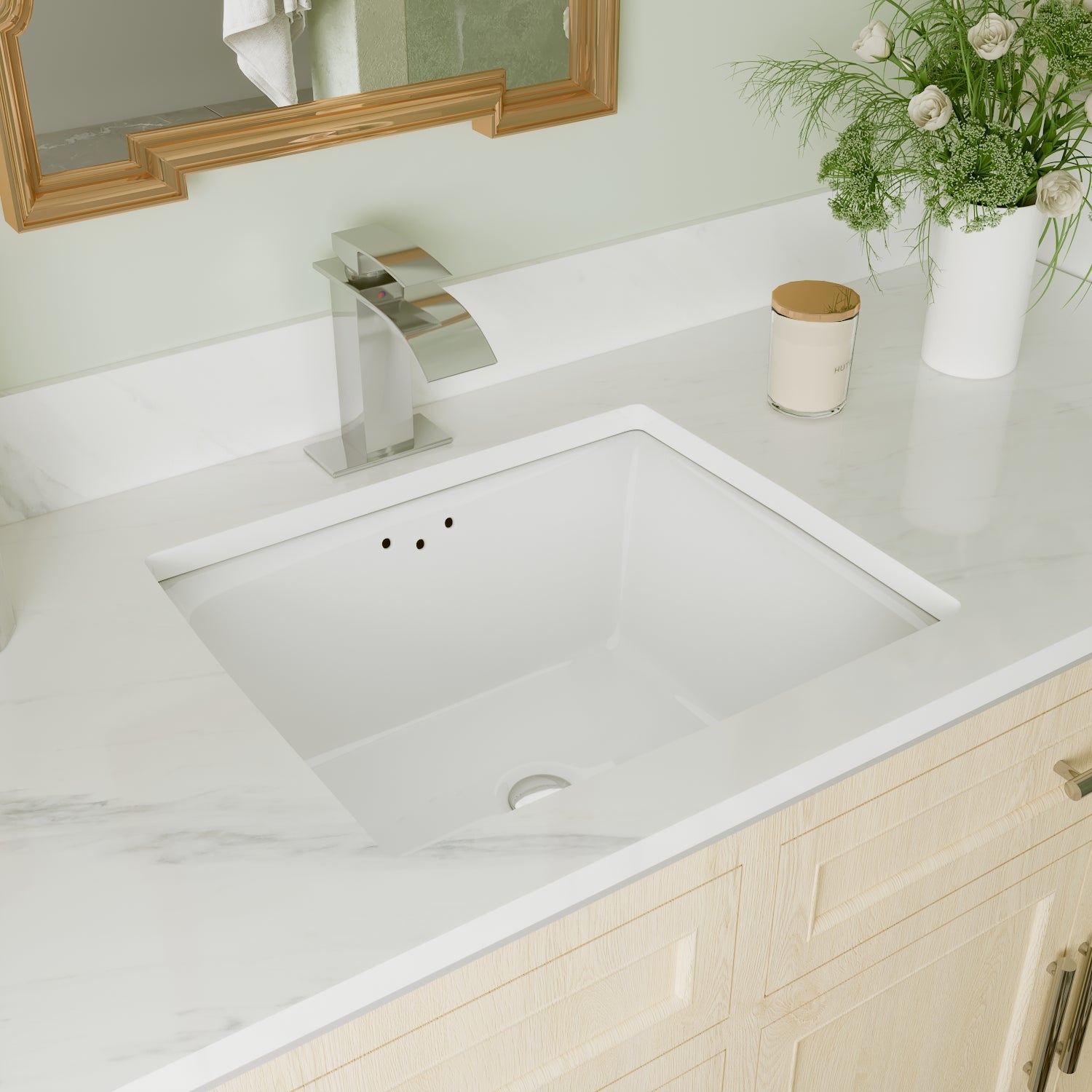 DeerValley Bath DeerValley DV-1U307 Ursa 16" X 14" Rectangular Vitreous China Undercounter Bathroom Sink With Overflow Hole Undermount Sinks